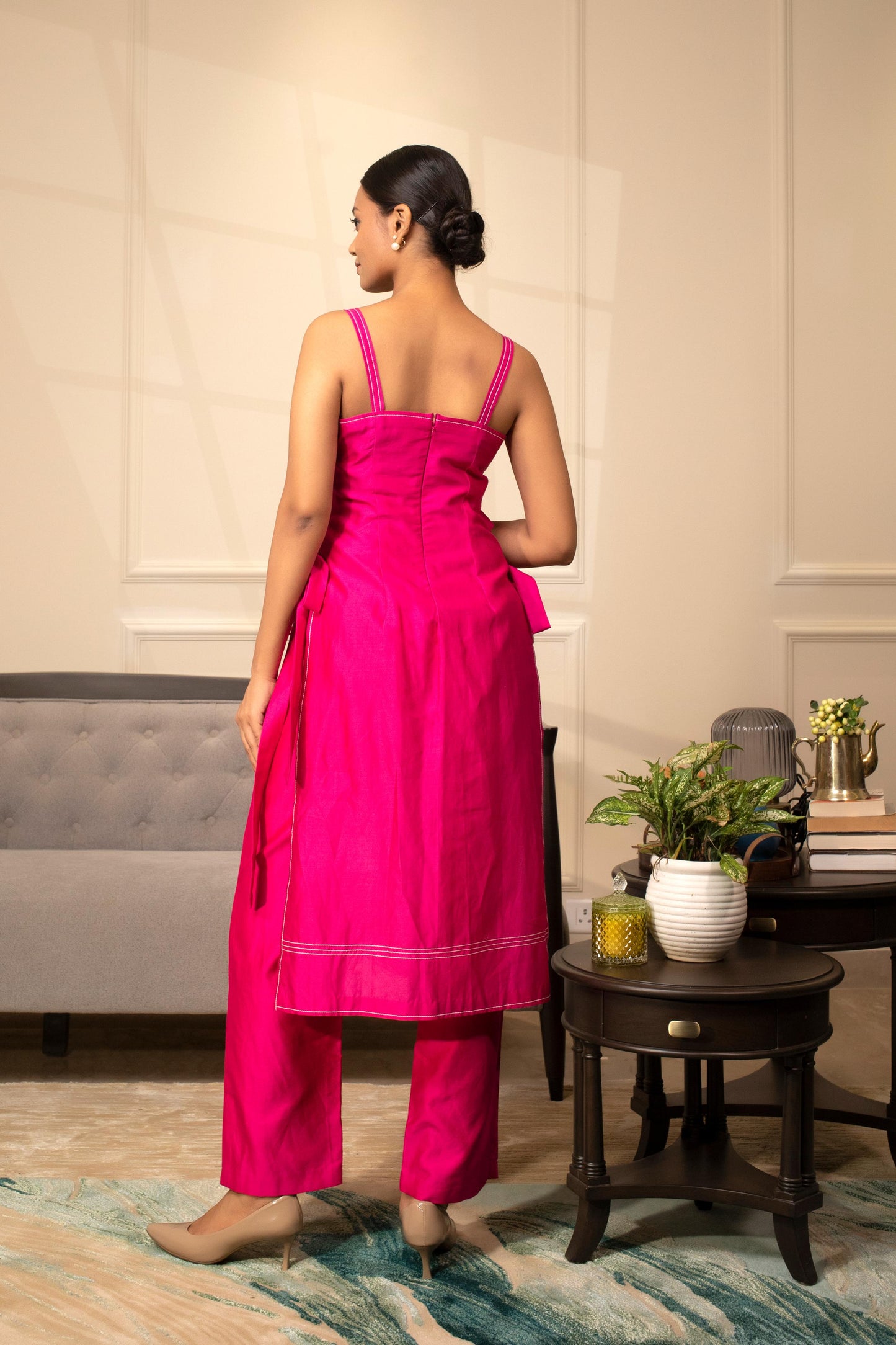 PINK STRAPPY KURTA SET