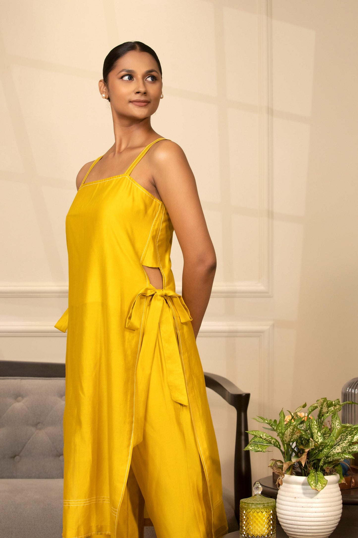 YELLOW STRAPPY KURTA SET