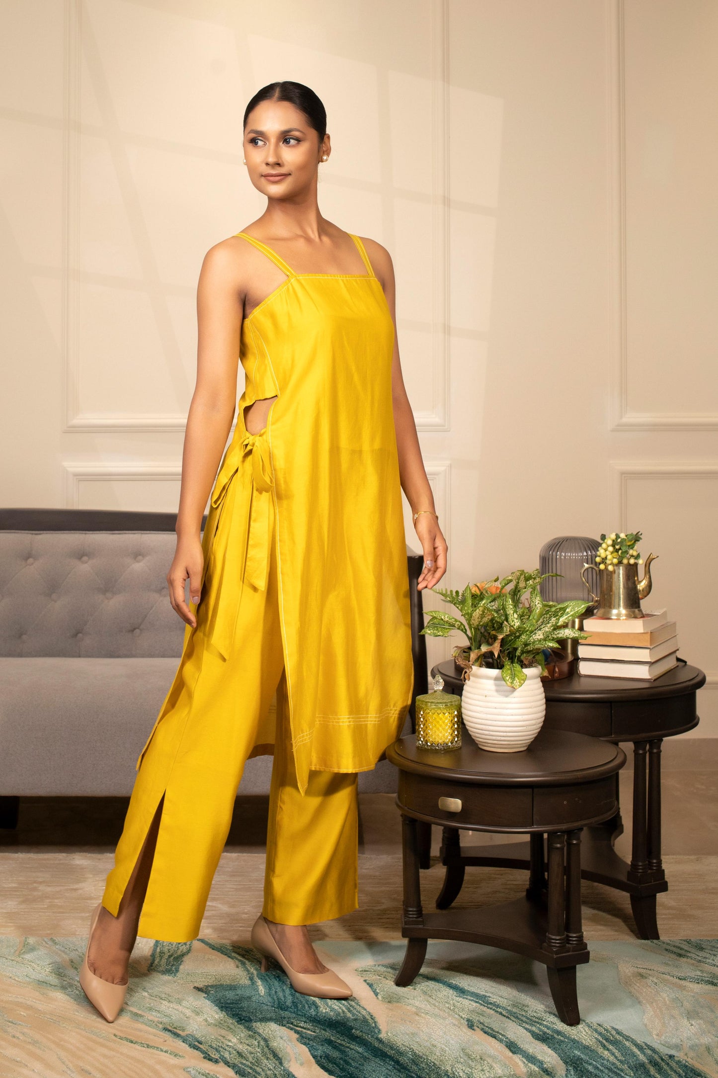 YELLOW STRAPPY KURTA SET