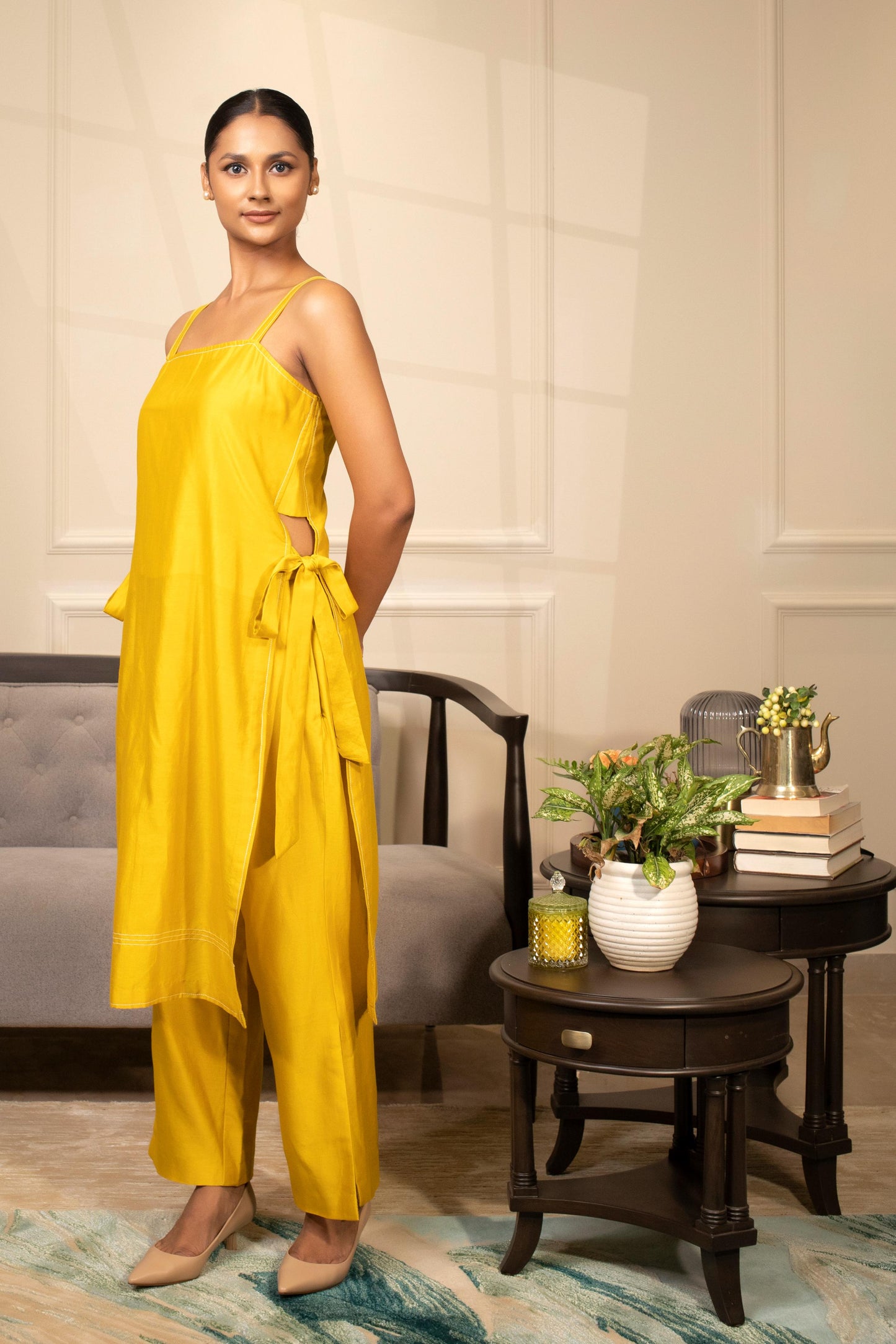 YELLOW STRAPPY KURTA SET