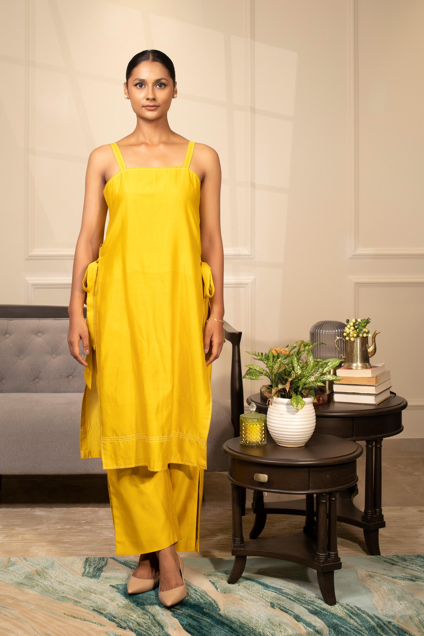 YELLOW STRAPPY KURTA SET