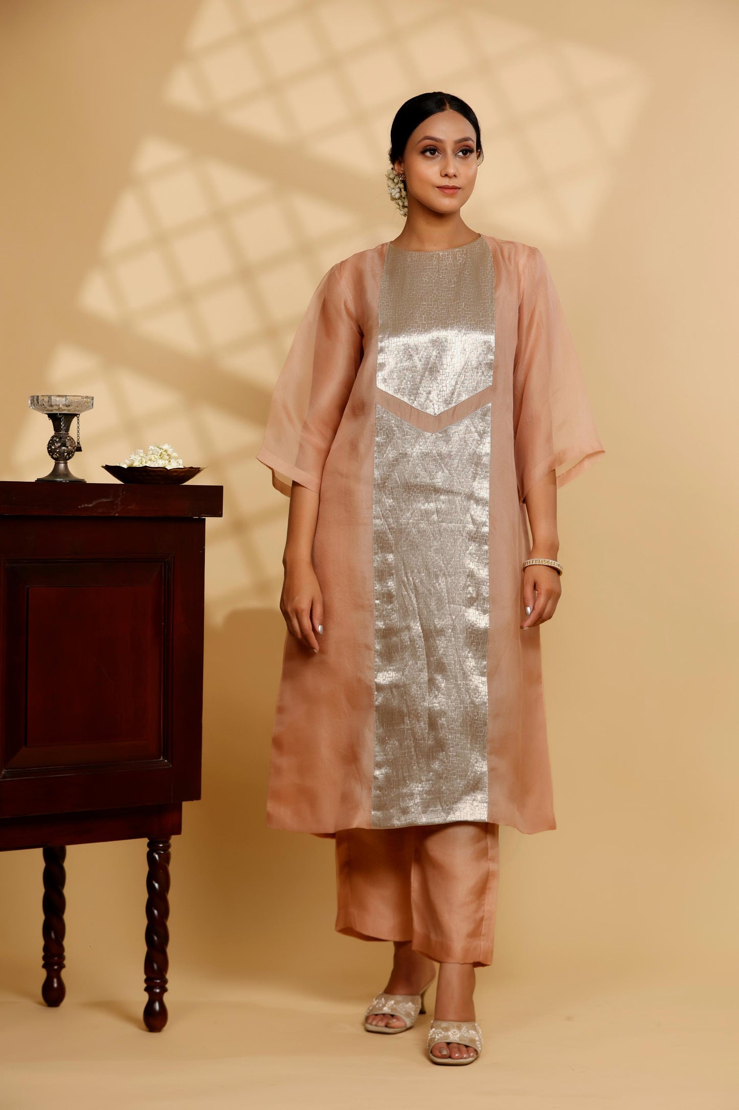 PEACH LONG KURTA SET