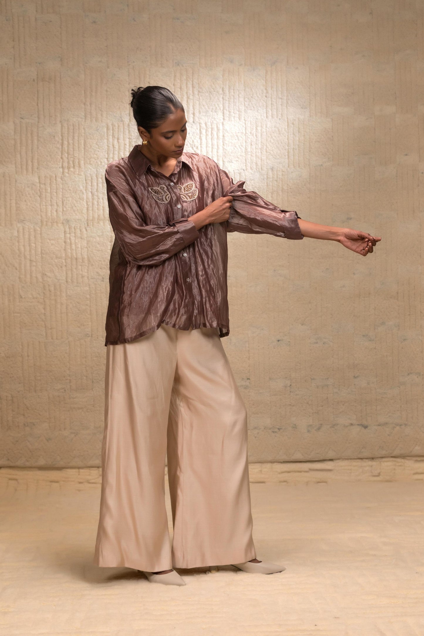 EEDA SILK STRIPED TISSUE SHIRT