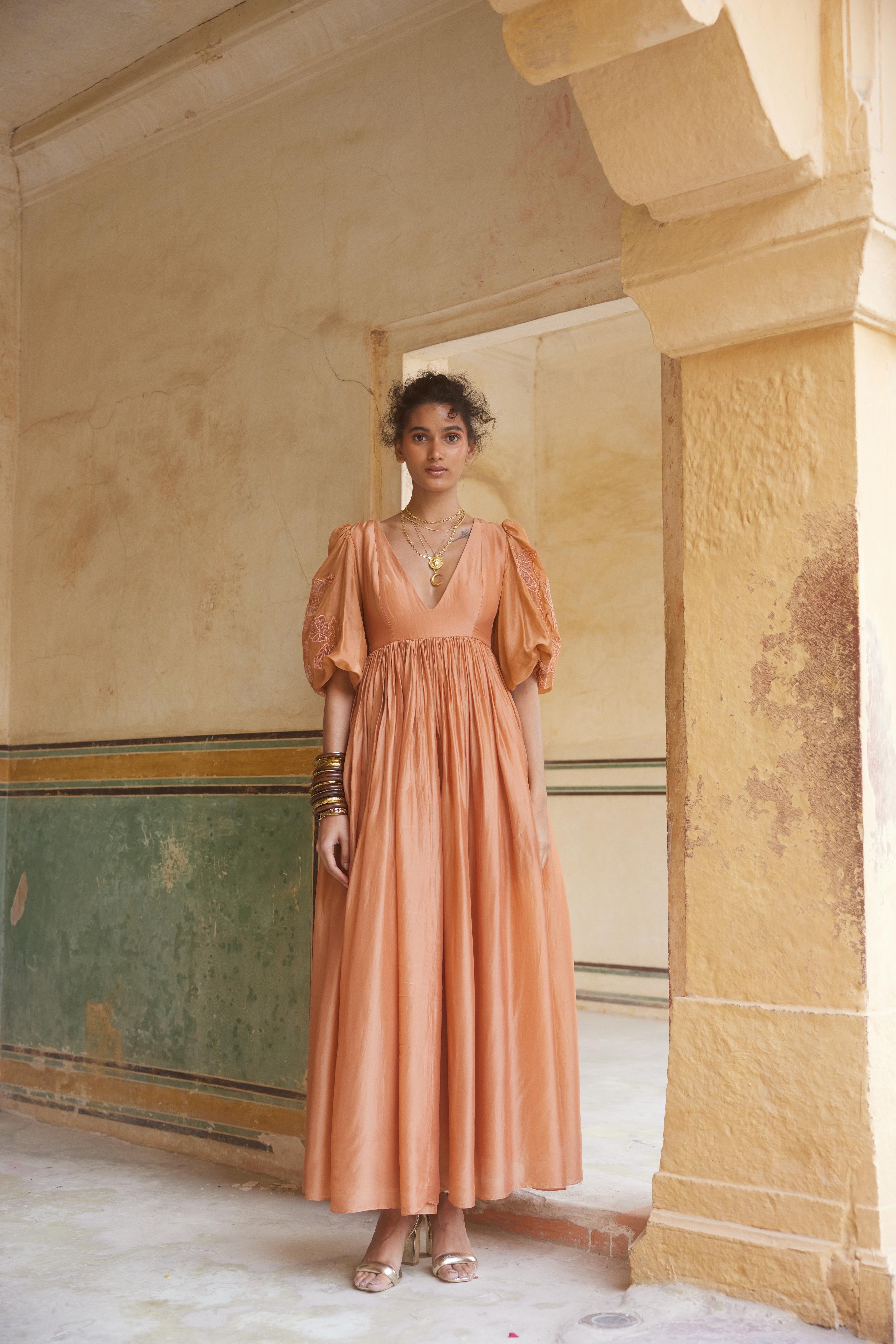orange peach color dress PEACHY ORANGE MAXI DRESS