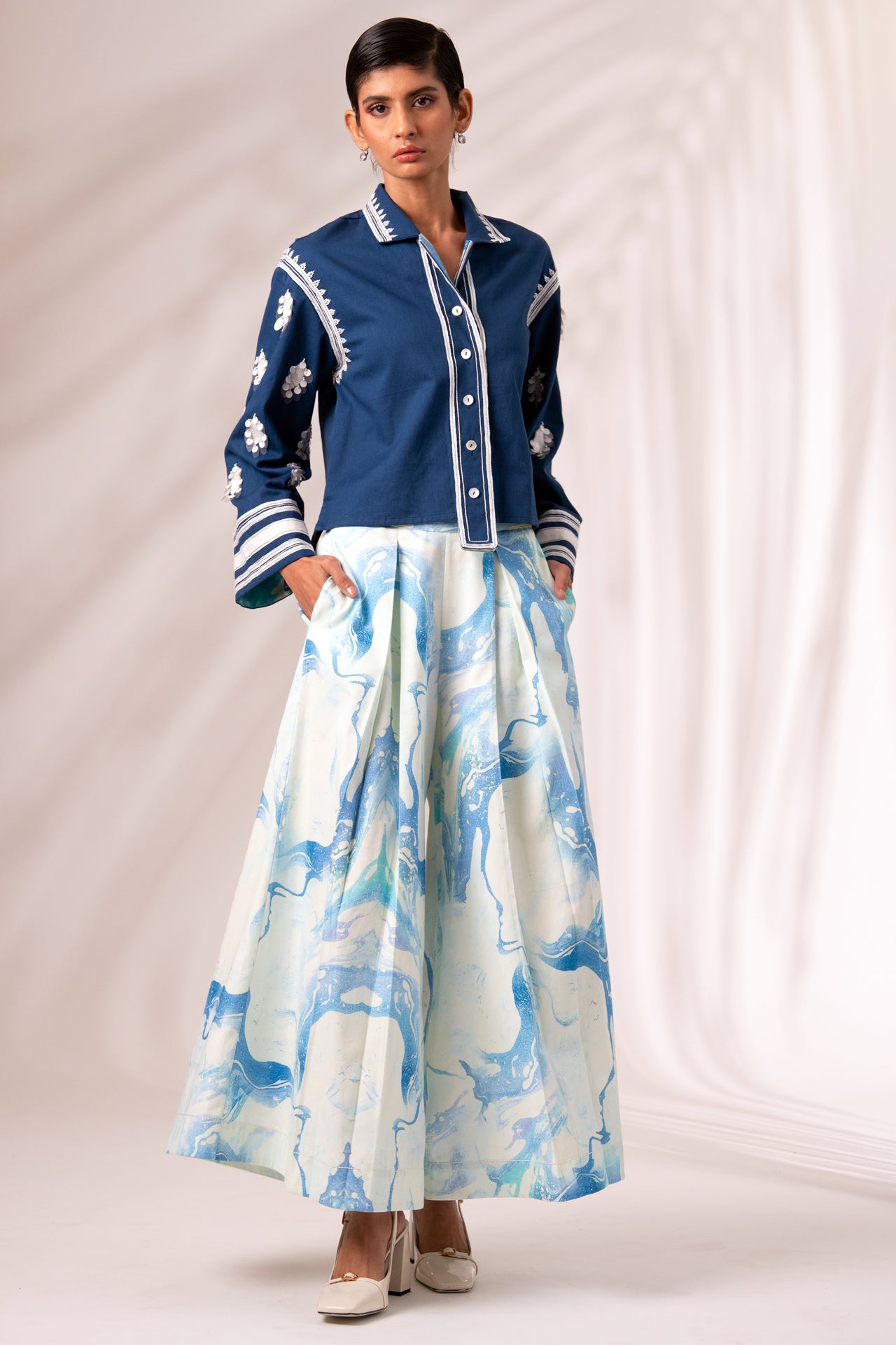 INDIGO COSMO TOP & RICO PLEATED CULOTTES CO-ORD SET