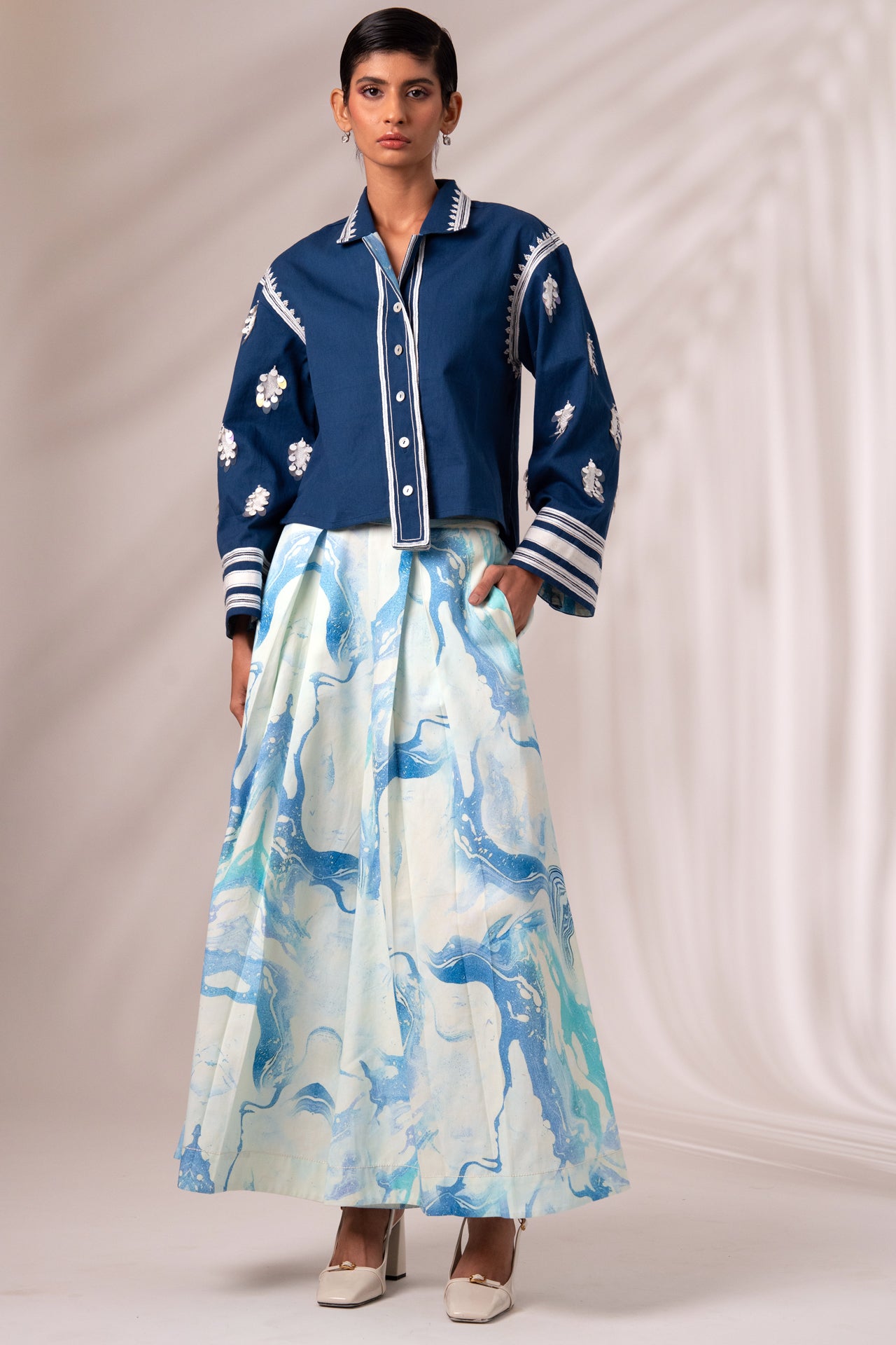 INDIGO COSMO TOP & RICO PLEATED CULOTTES CO-ORD SET