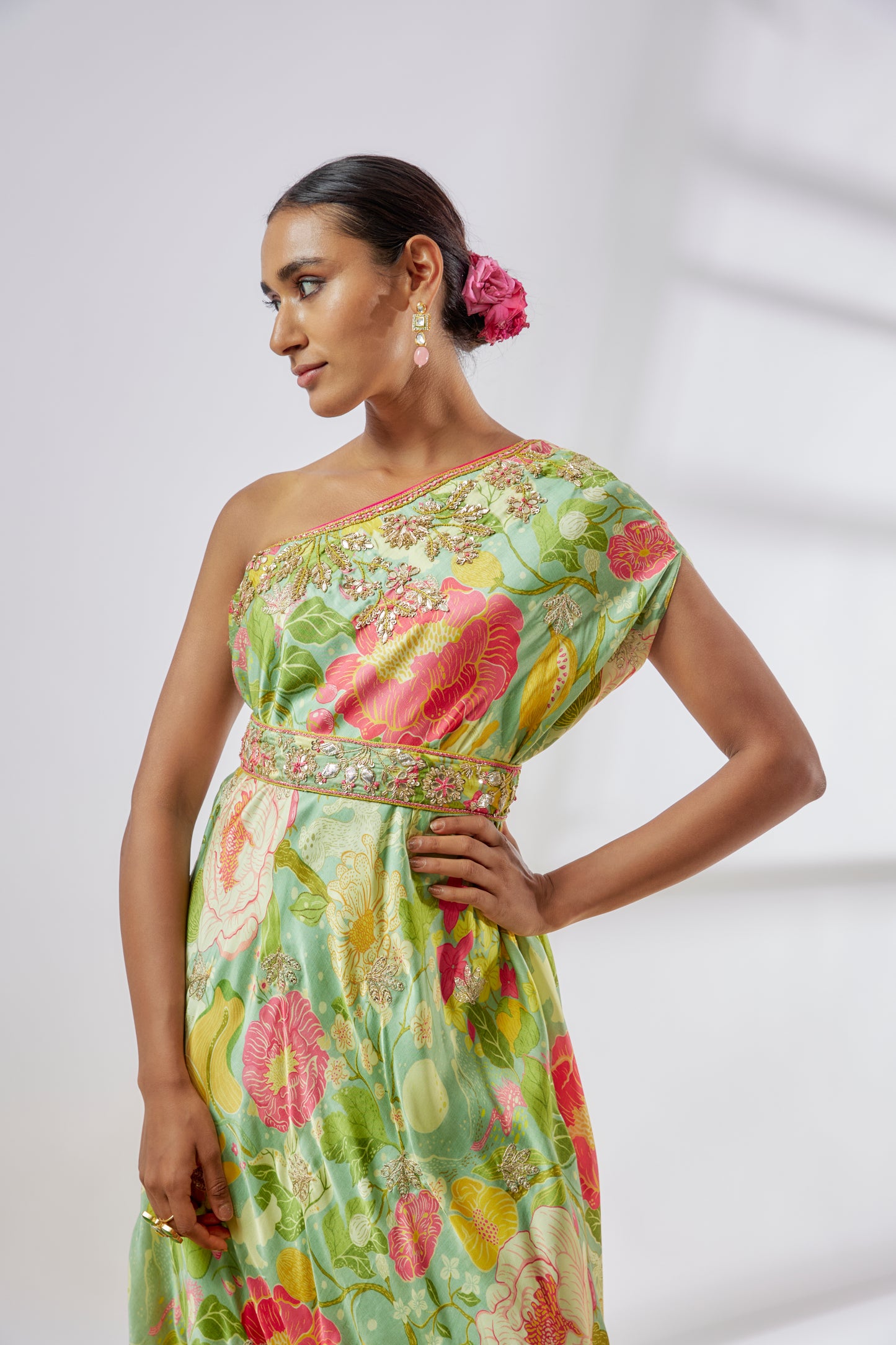 ELI ONE-SHOULDER DRESS WITH BELT