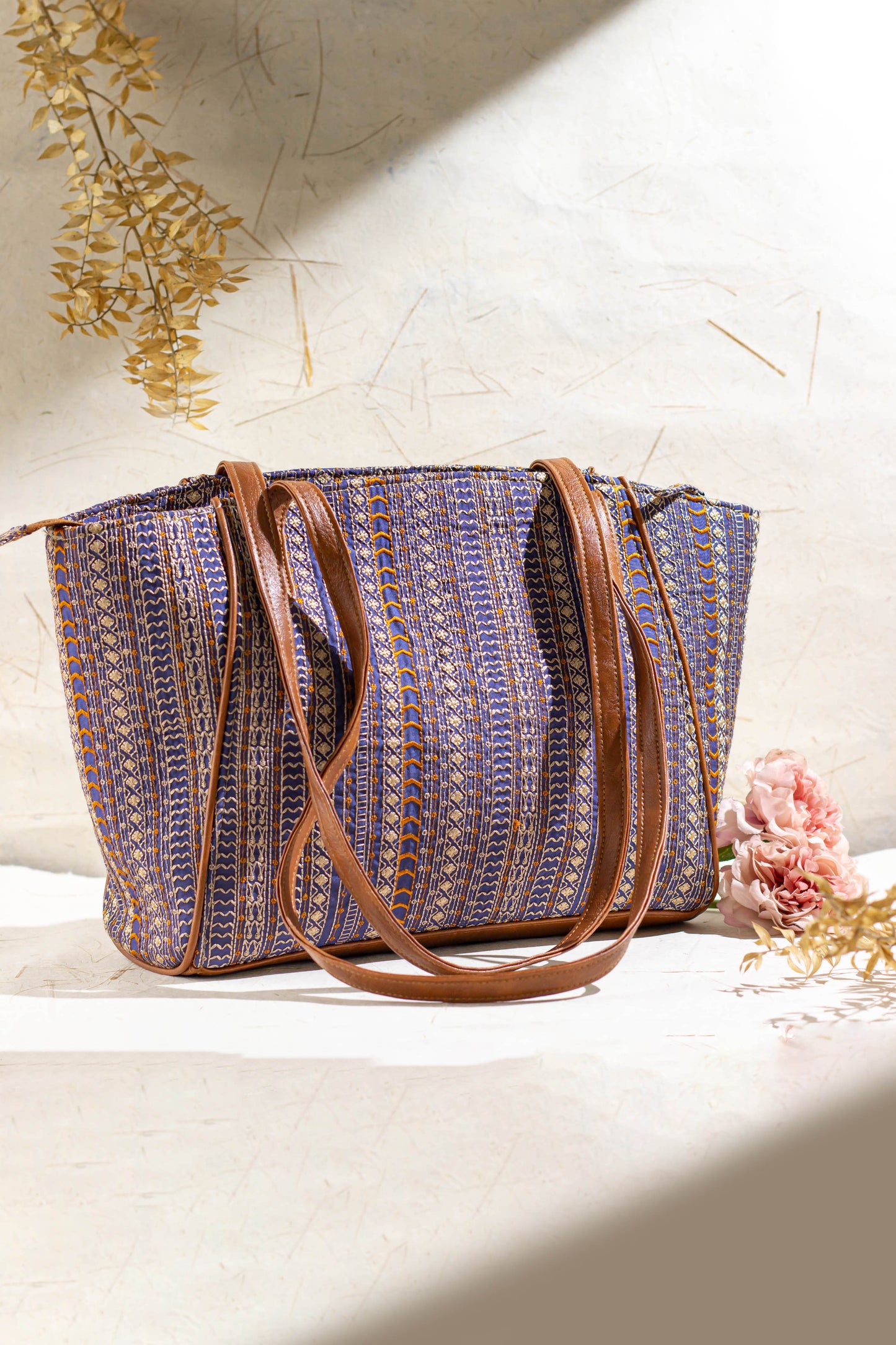 HERRINGBONE NAVY TOTE BAG
