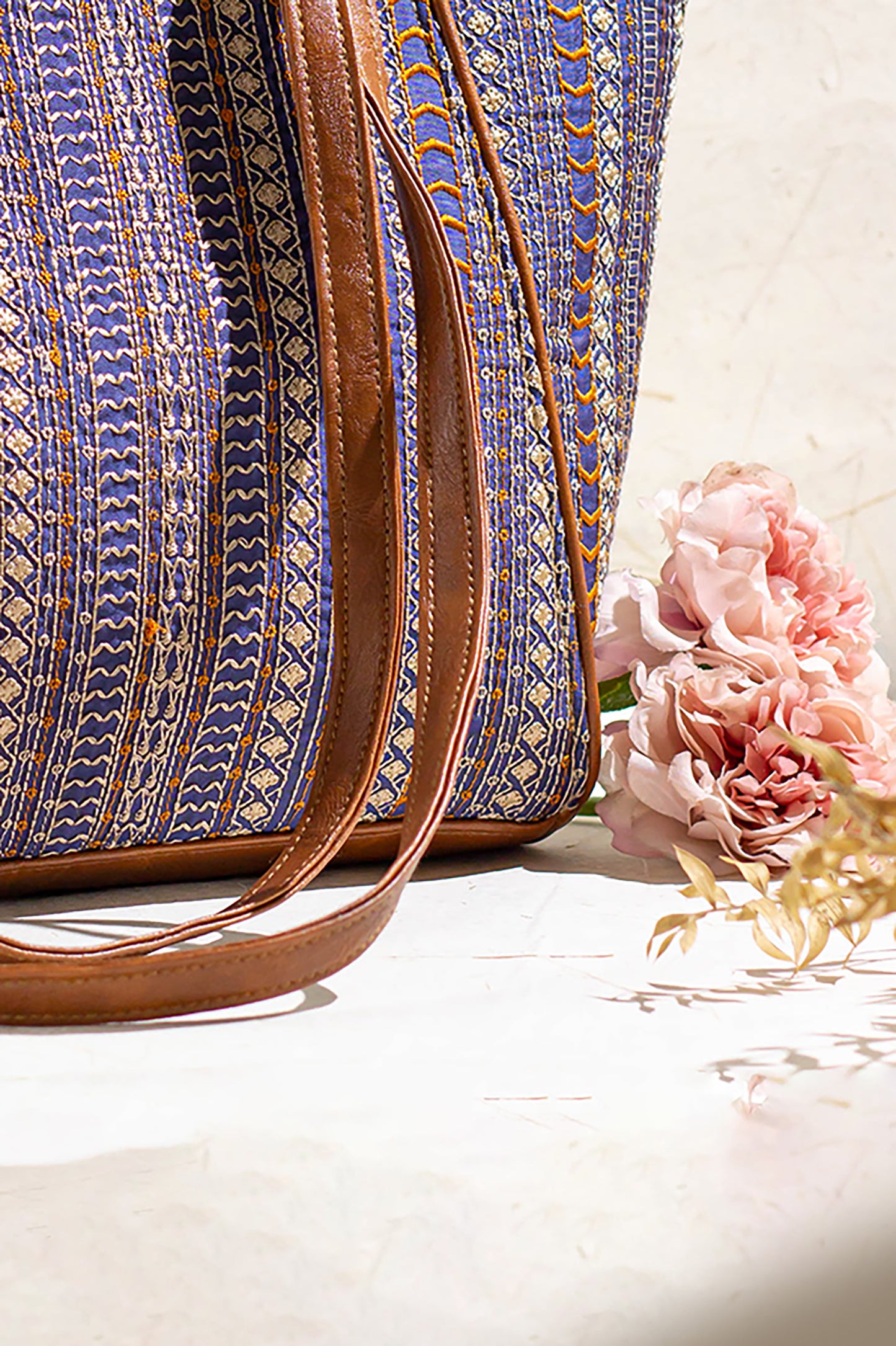 HERRINGBONE NAVY TOTE BAG
