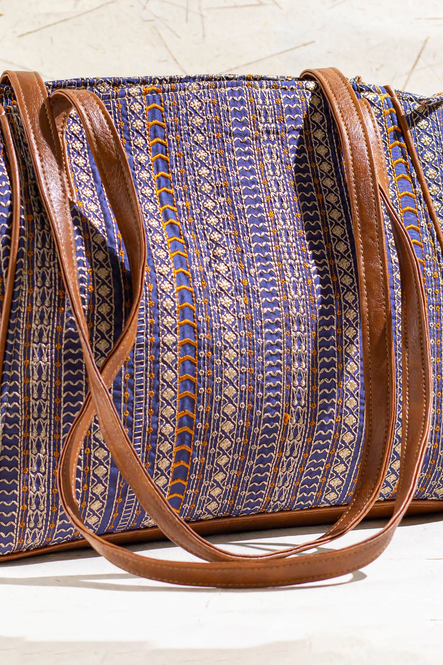 HERRINGBONE NAVY TOTE BAG