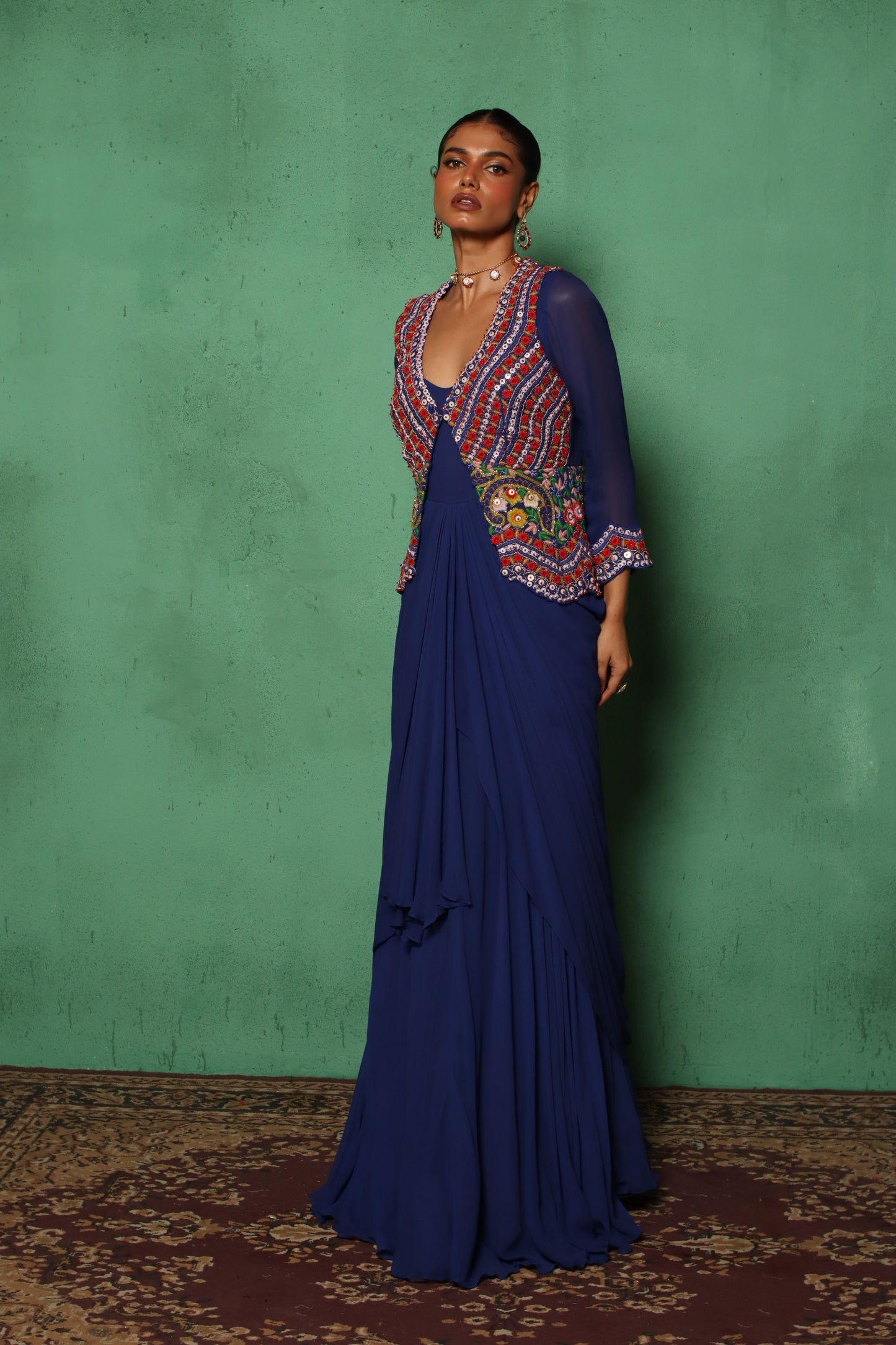 BLUE BEADED GOWN SET