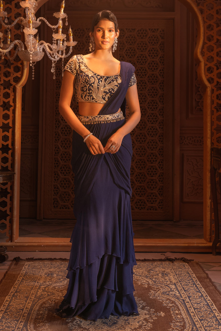 NAVY DRAPE SAREE