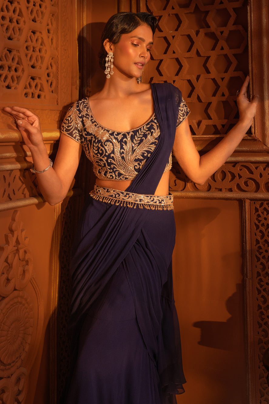 NAVY DRAPE SAREE