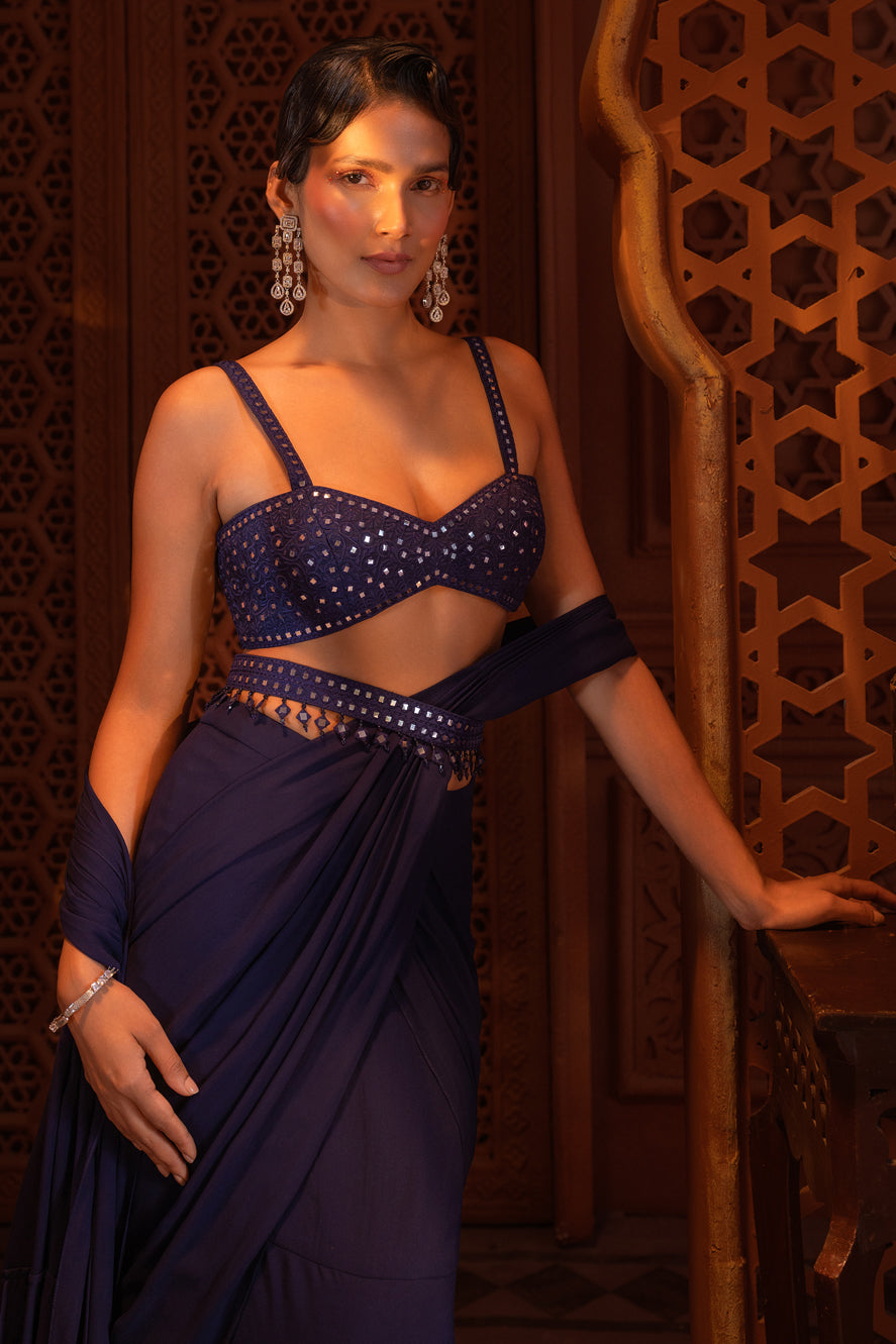 NAVY DRAPE SAREE