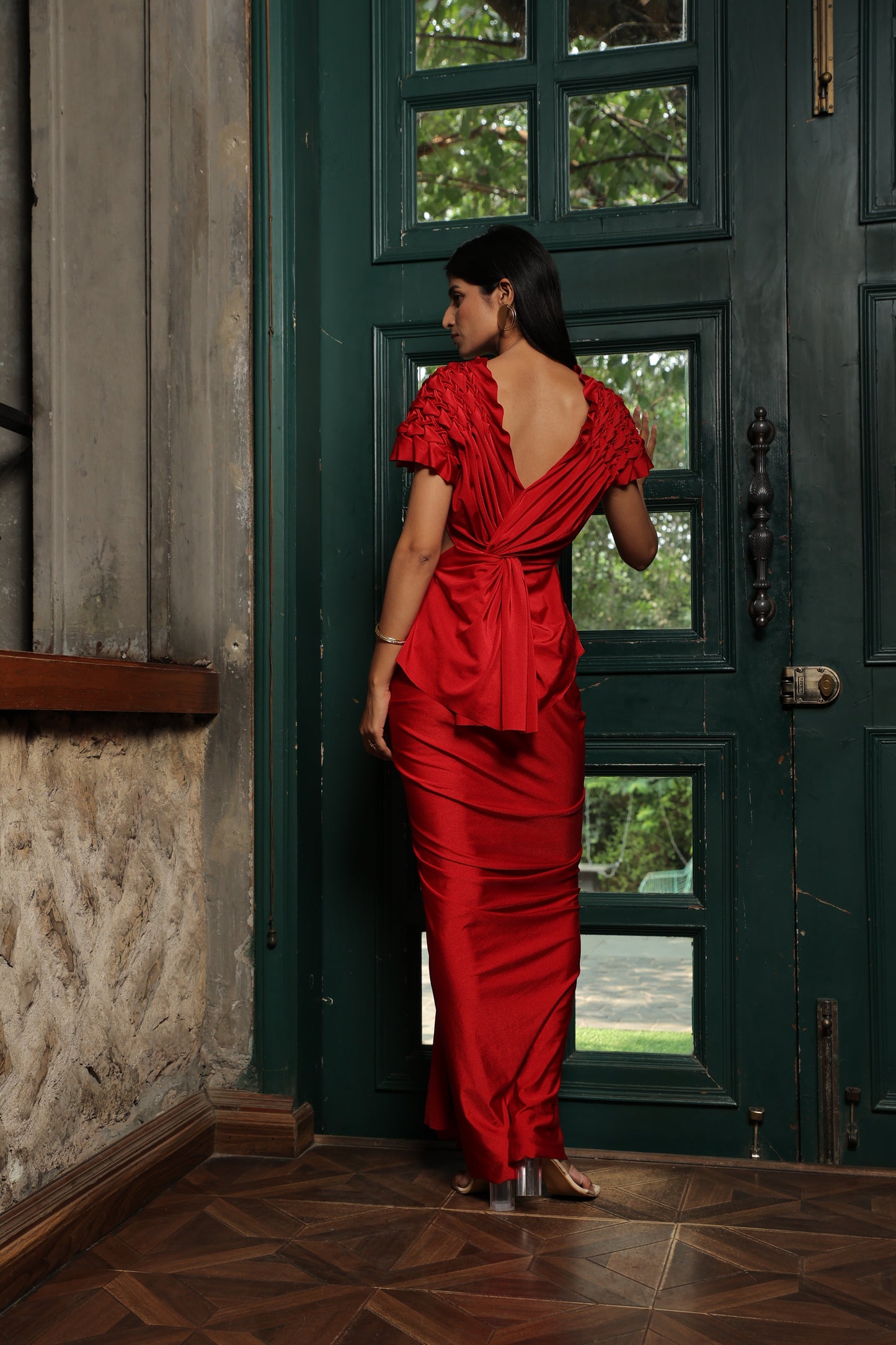 MUSE - NOIR LYCRA SHOULDER SMOCK WITH CUTOUT AND SKIRT