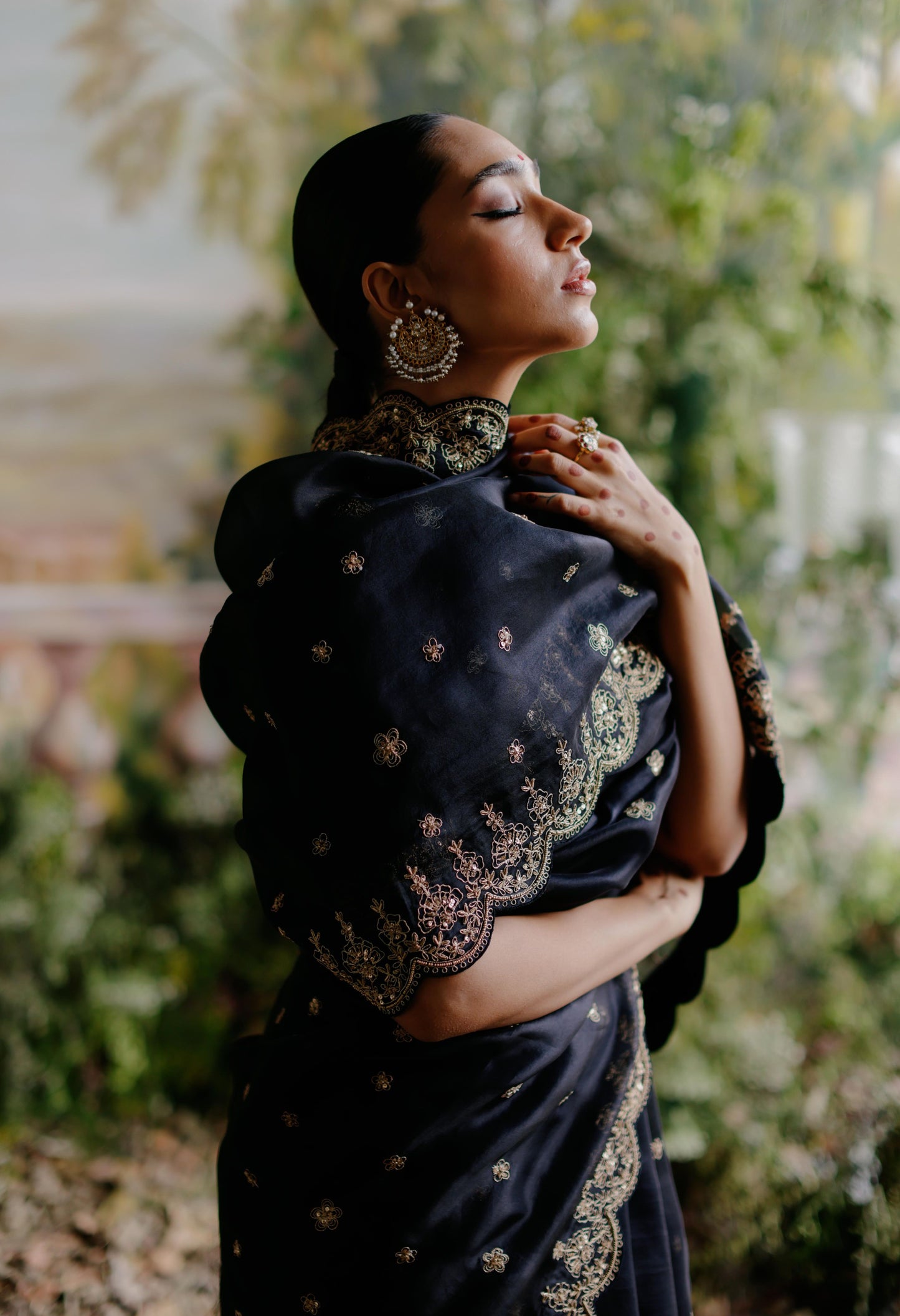 BLACK ORGANZA SAREE SET