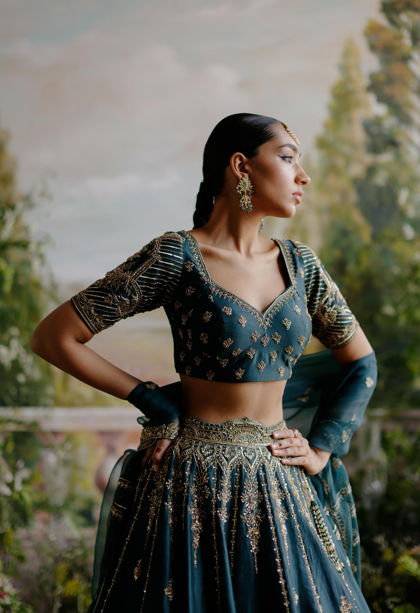 DARK GREEN LEHENGA SET