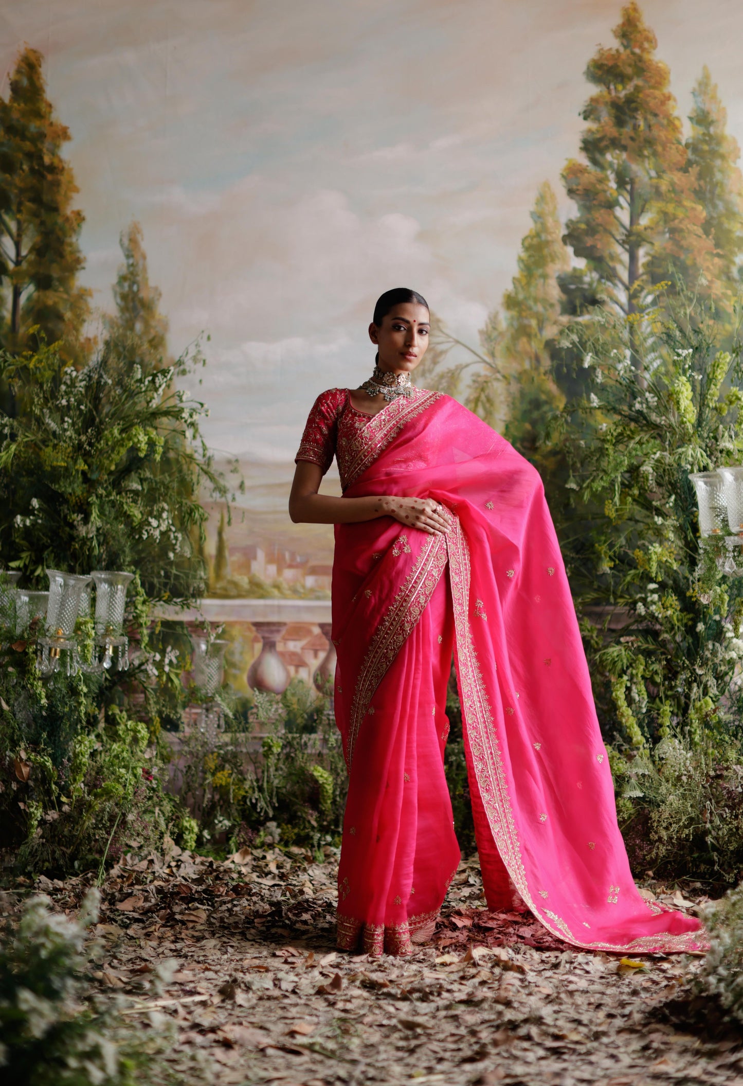 HOT PINK ORGANZA SAREE SET