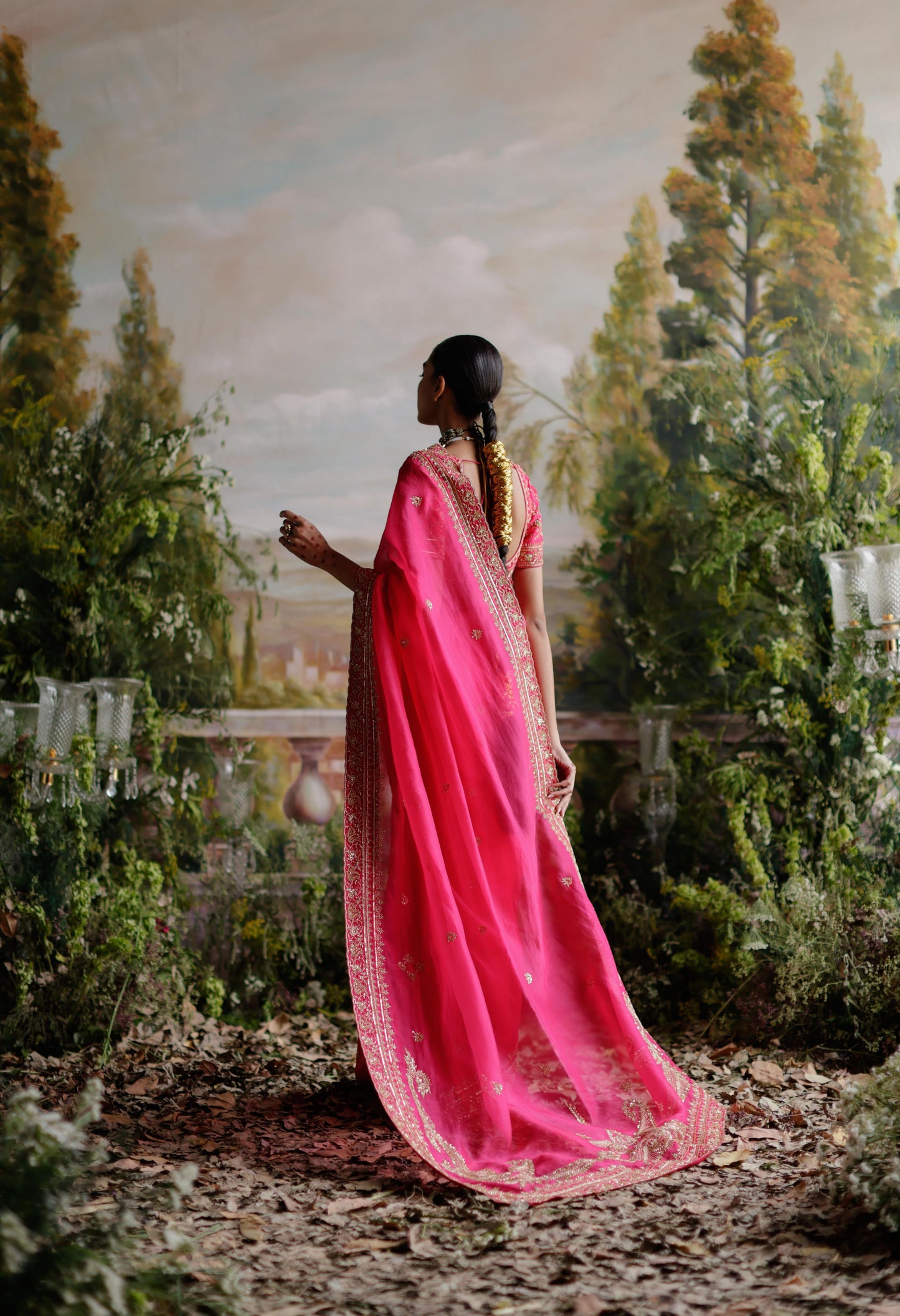 HOT PINK ORGANZA SAREE SET