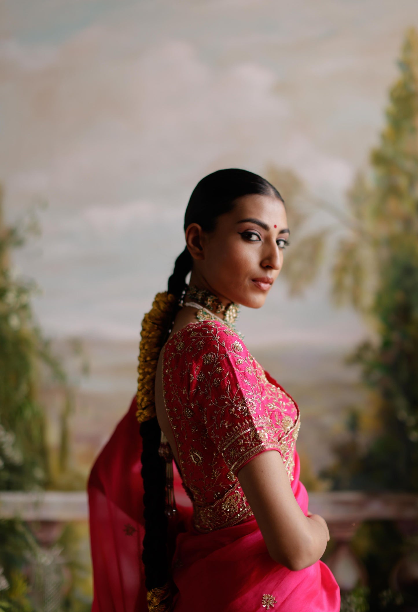 HOT PINK ORGANZA SAREE SET