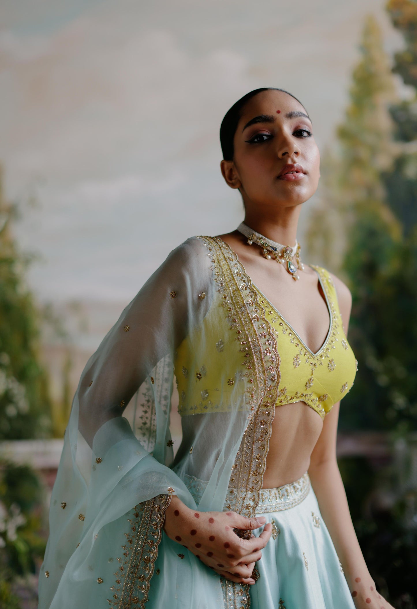 AQUA YELLOW LEHENGA SET