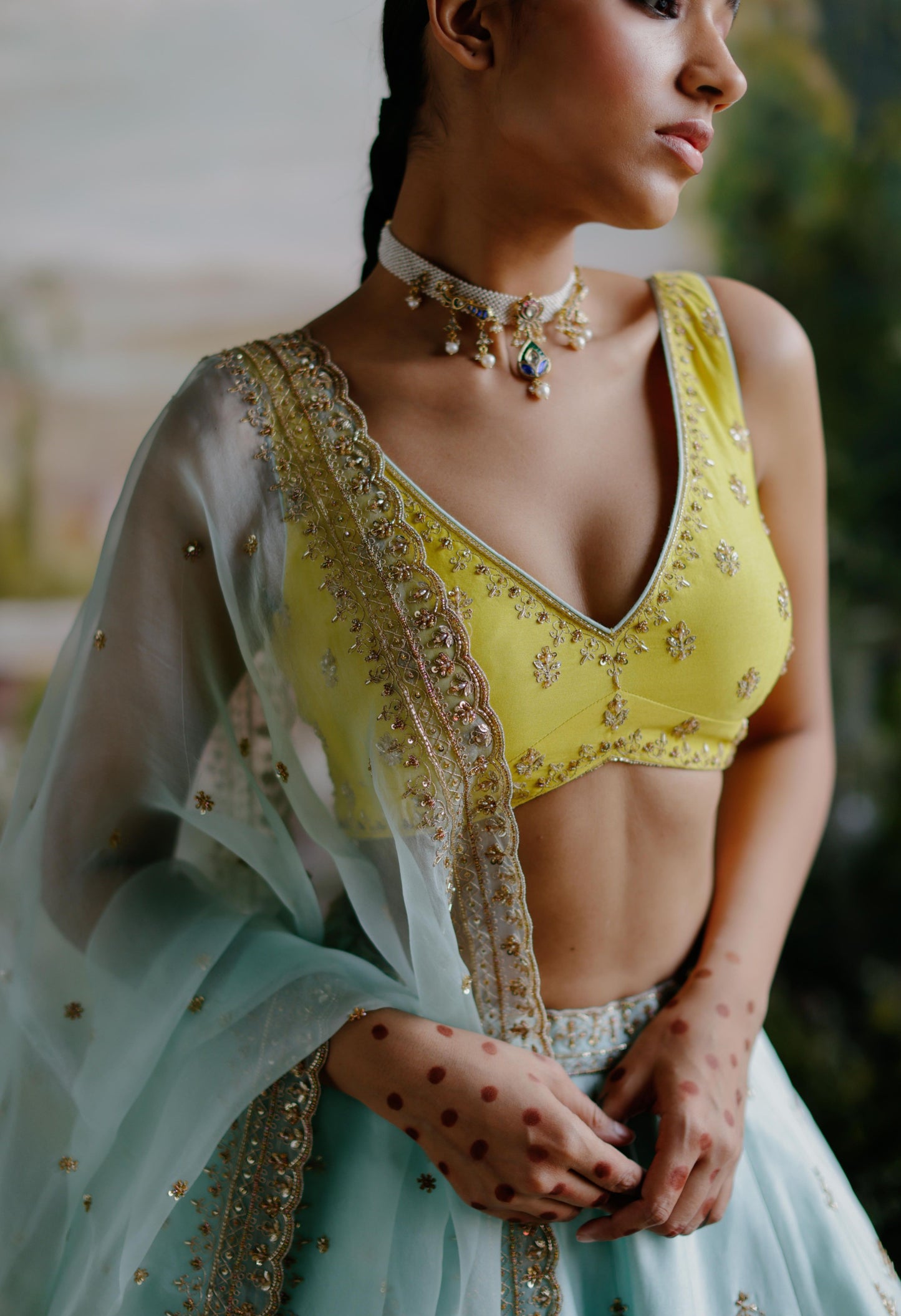 AQUA YELLOW LEHENGA SET