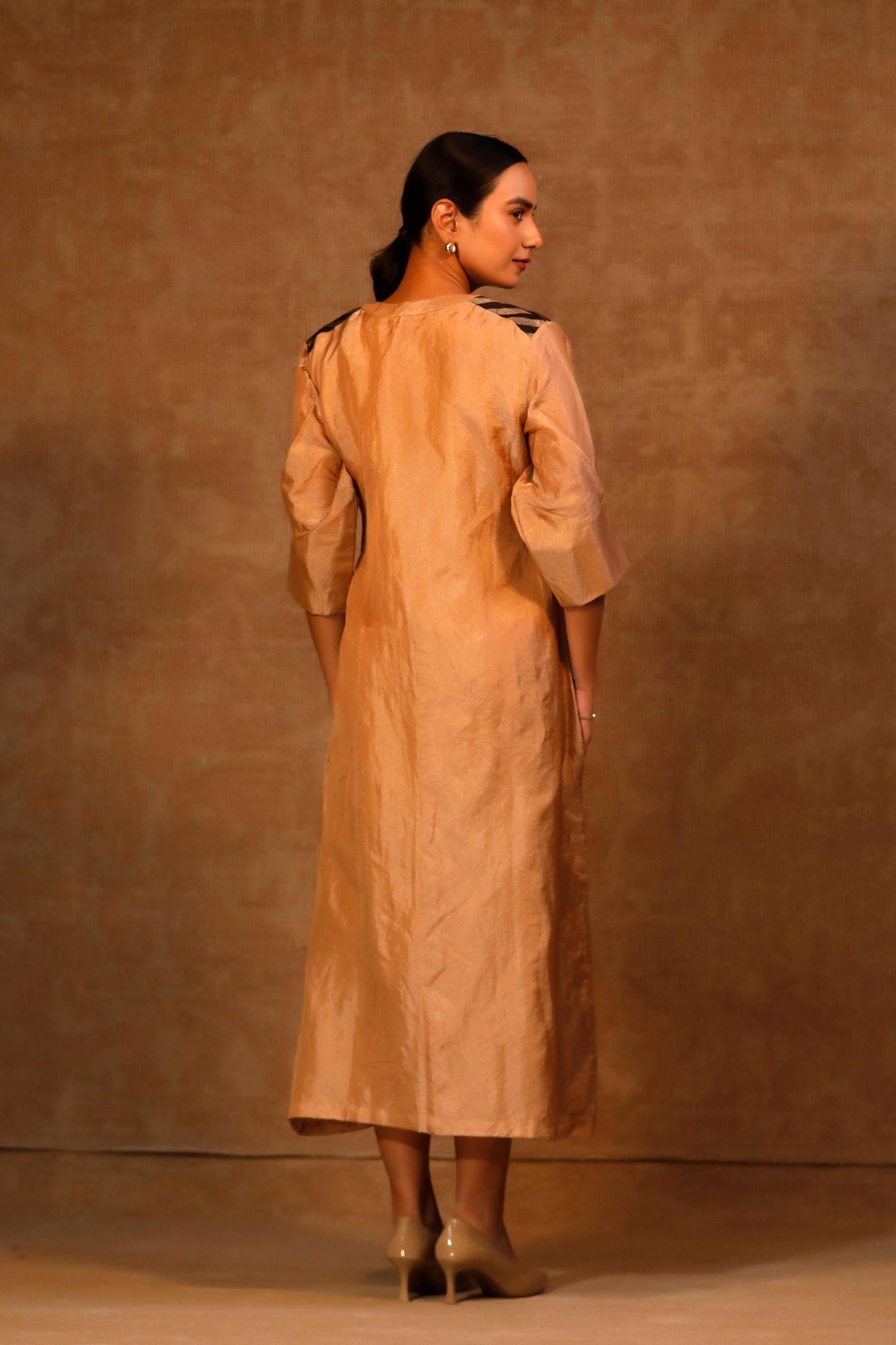 DHUN A LINE ZARI STRIPE DRESS