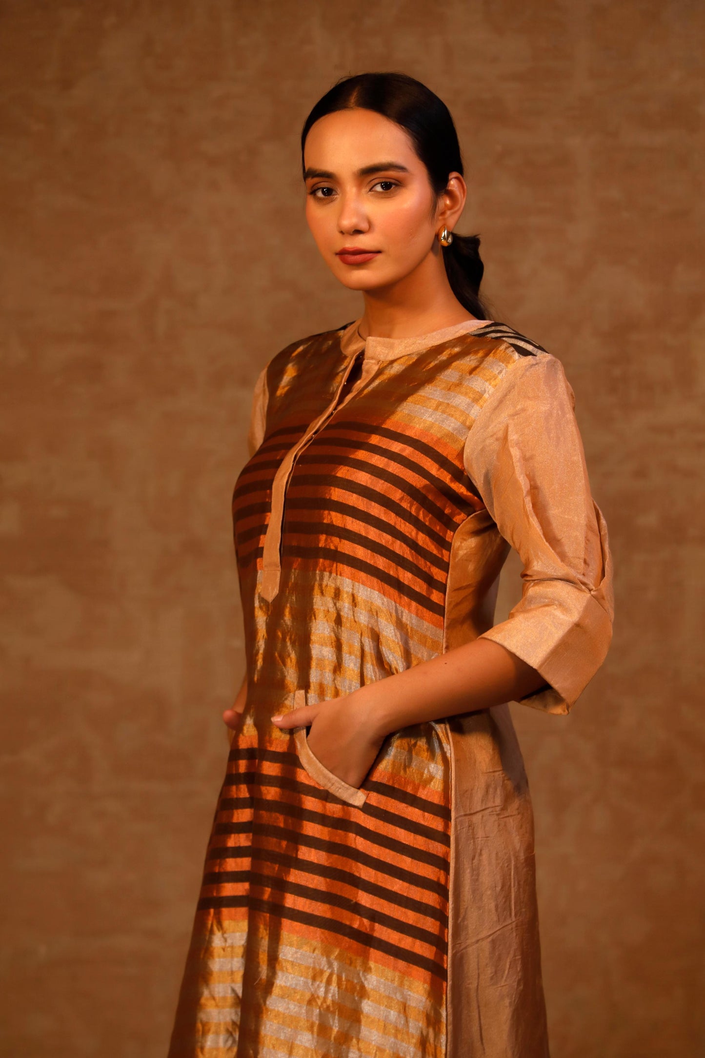DHUN A LINE ZARI STRIPE DRESS