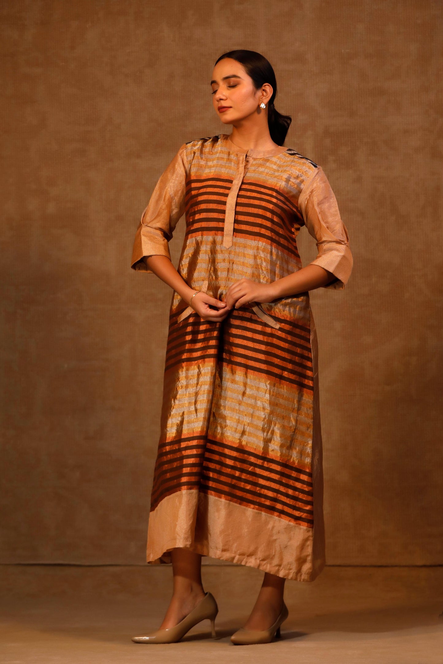 DHUN A LINE ZARI STRIPE DRESS