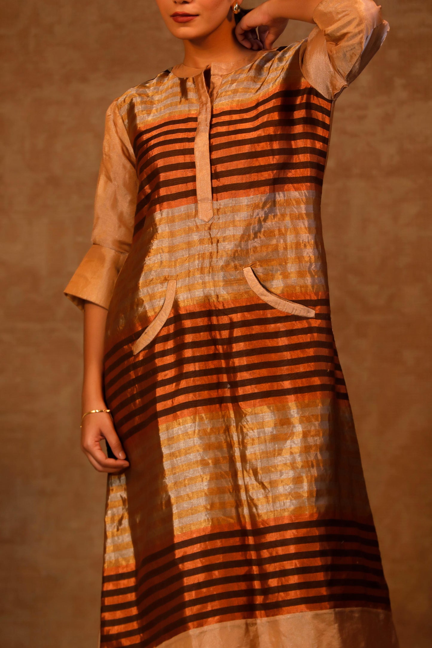 DHUN A LINE ZARI STRIPE DRESS