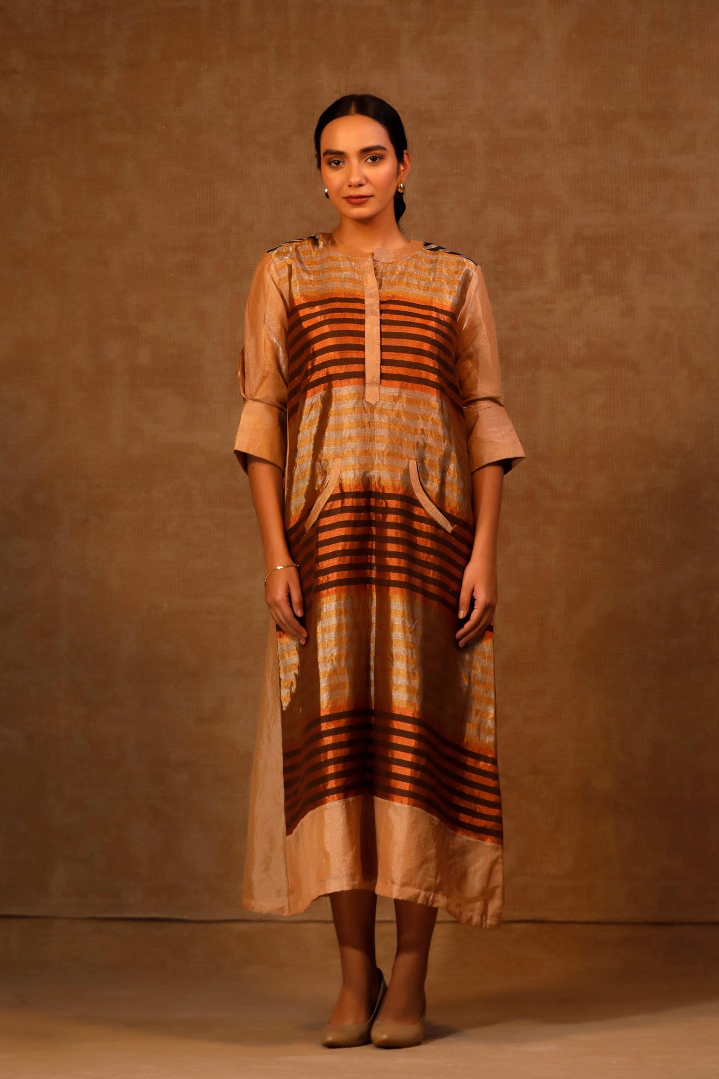 DHUN A LINE ZARI STRIPE DRESS