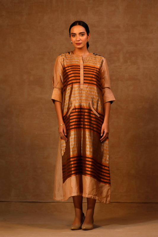 DHUN A LINE ZARI STRIPE DRESS