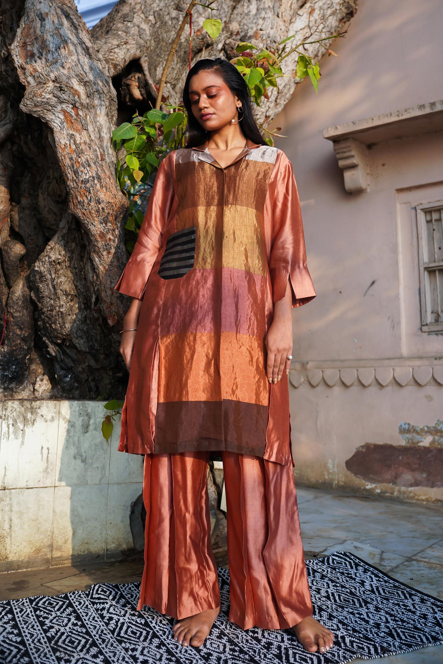 DHUN ZARI STRIPE LONG SHIRT SET