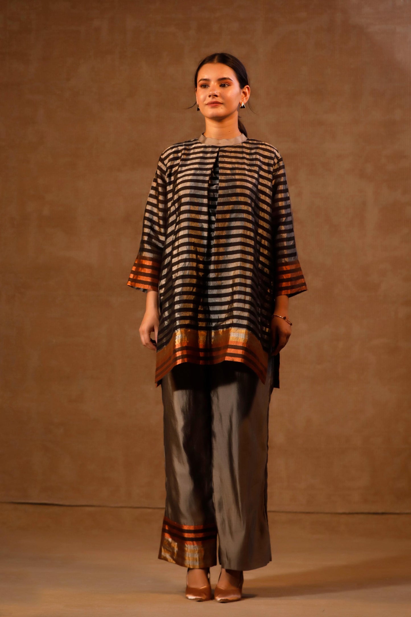 DHUN PATCH ZARI STRIPE HIGH NECK KURTA SET