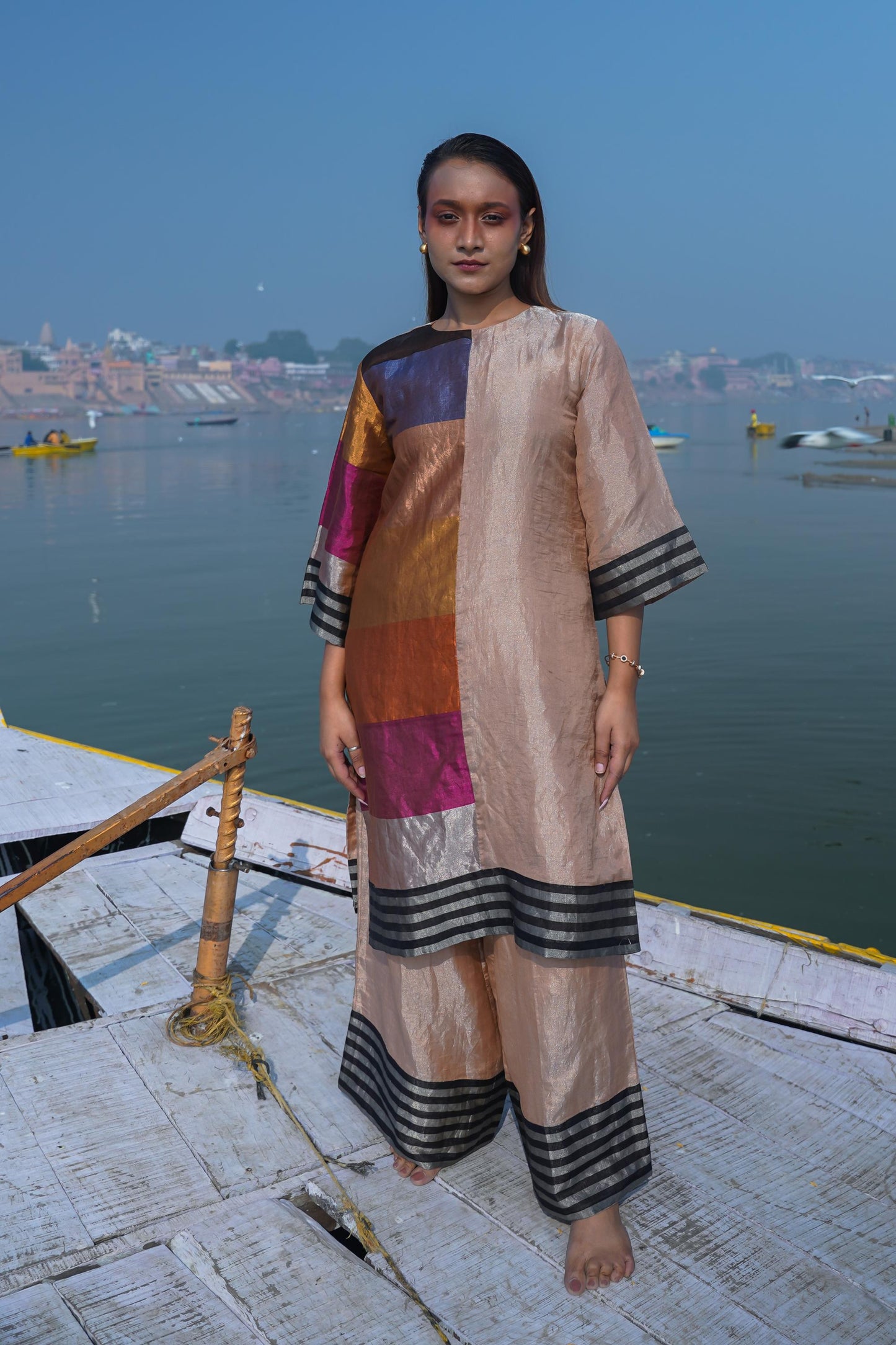 DHUN ZARI STRIPED PATCH KURTA SET
