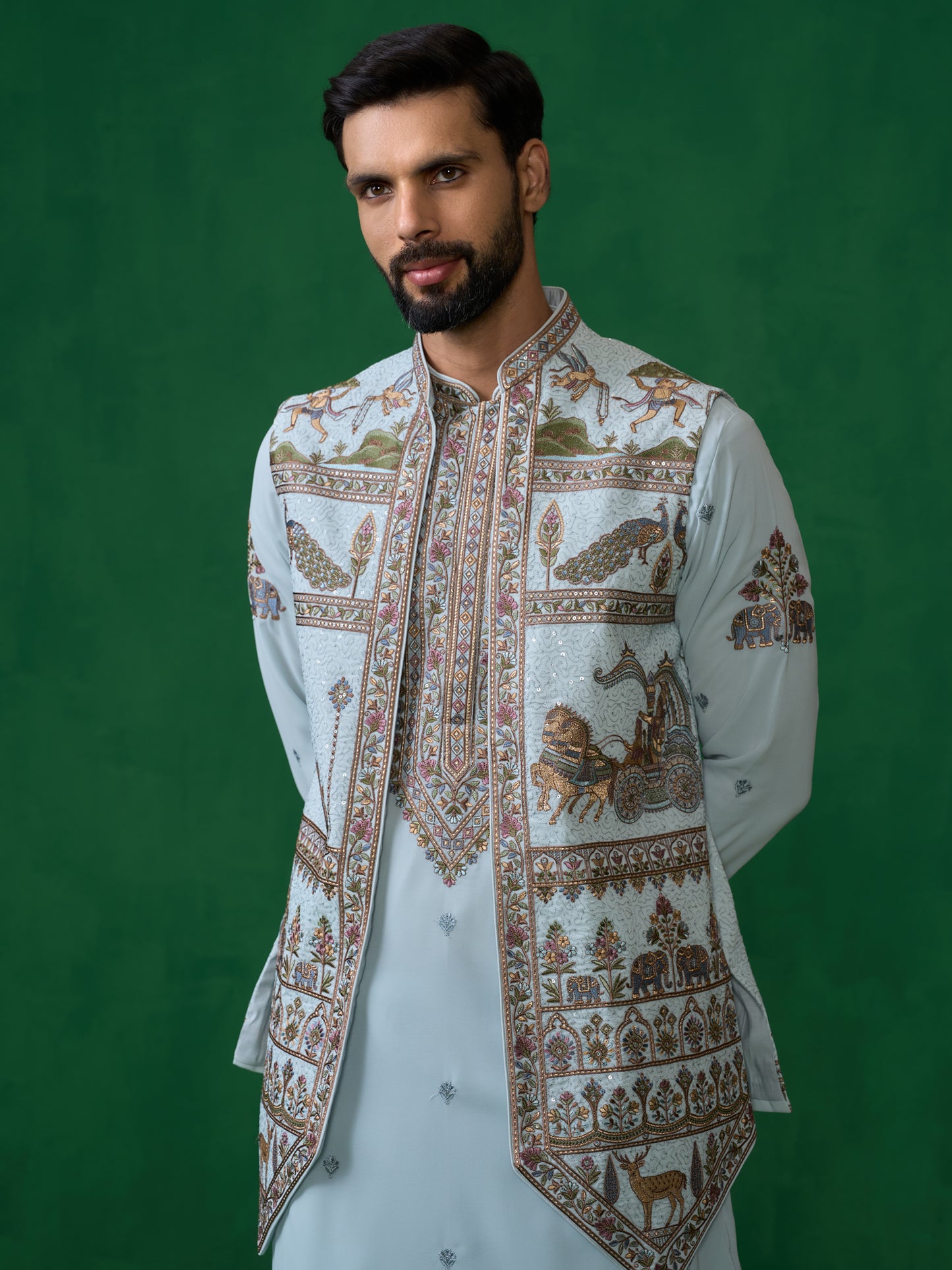 RAMAYAN SKYBLUE KURTA JACKET SET