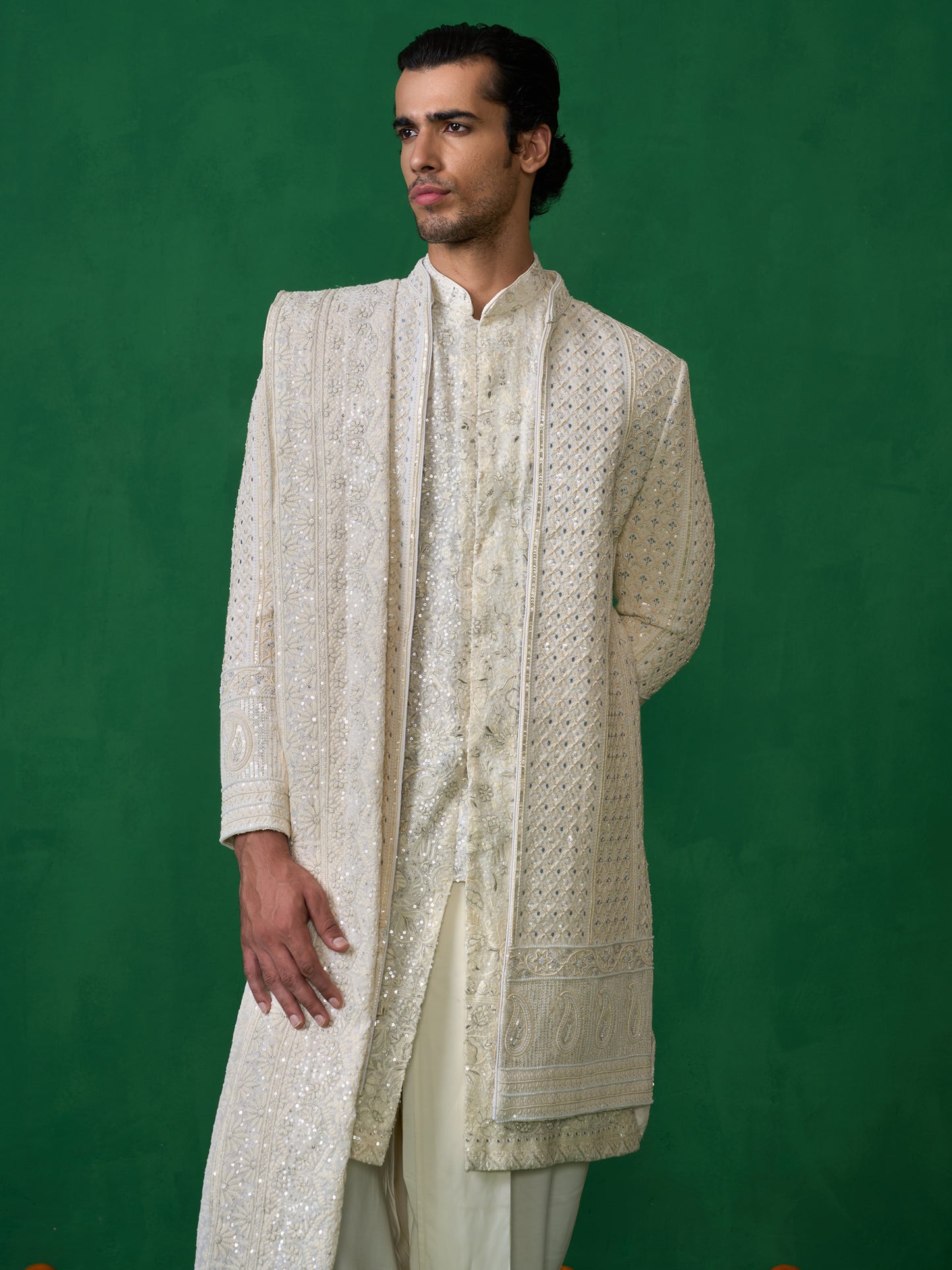 PAISELY IVORY SHERWANI SET