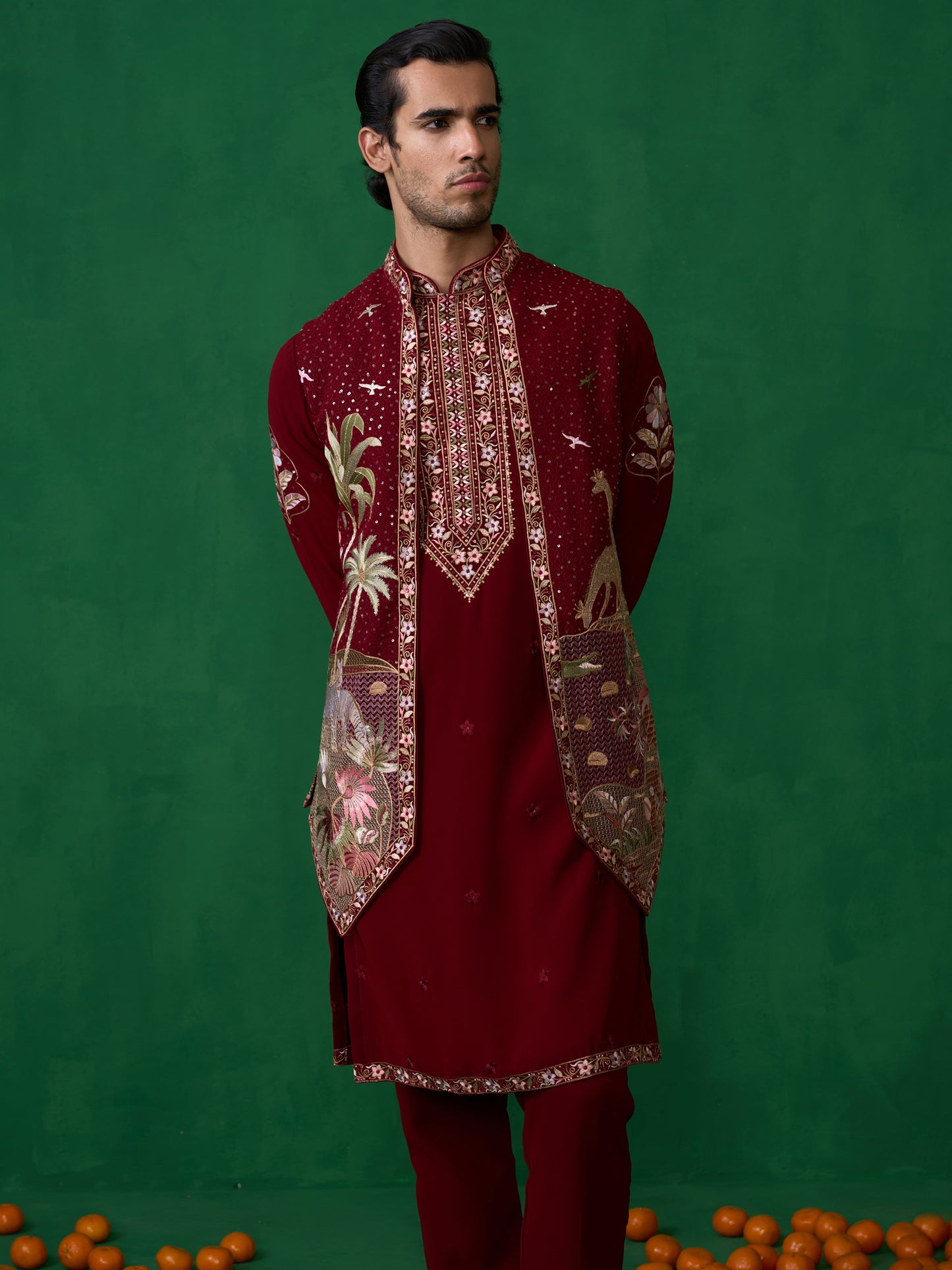 FOREST MAROON KURTA JACKET SET