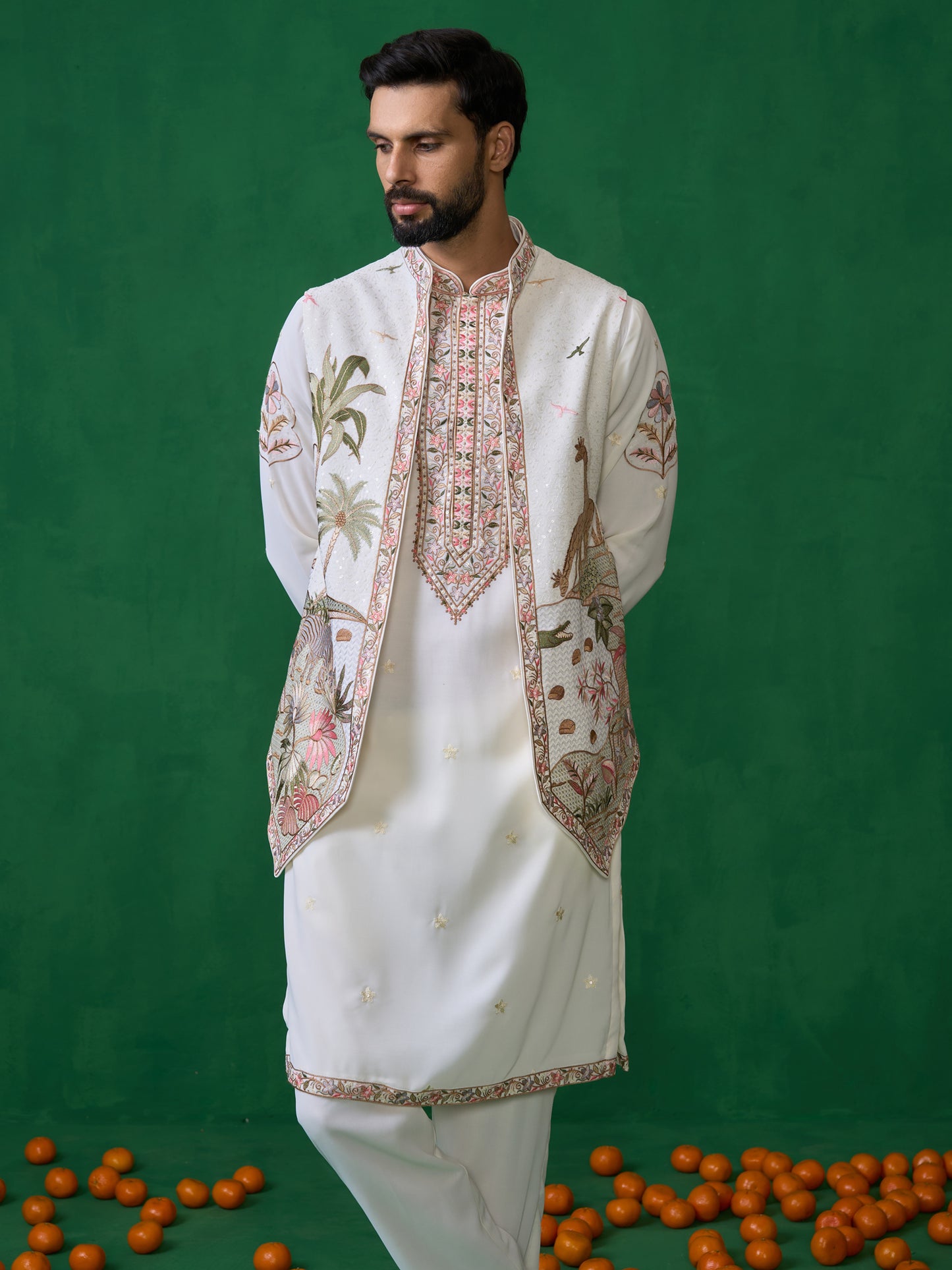 FOREST IVORY KURTA JACKET SET