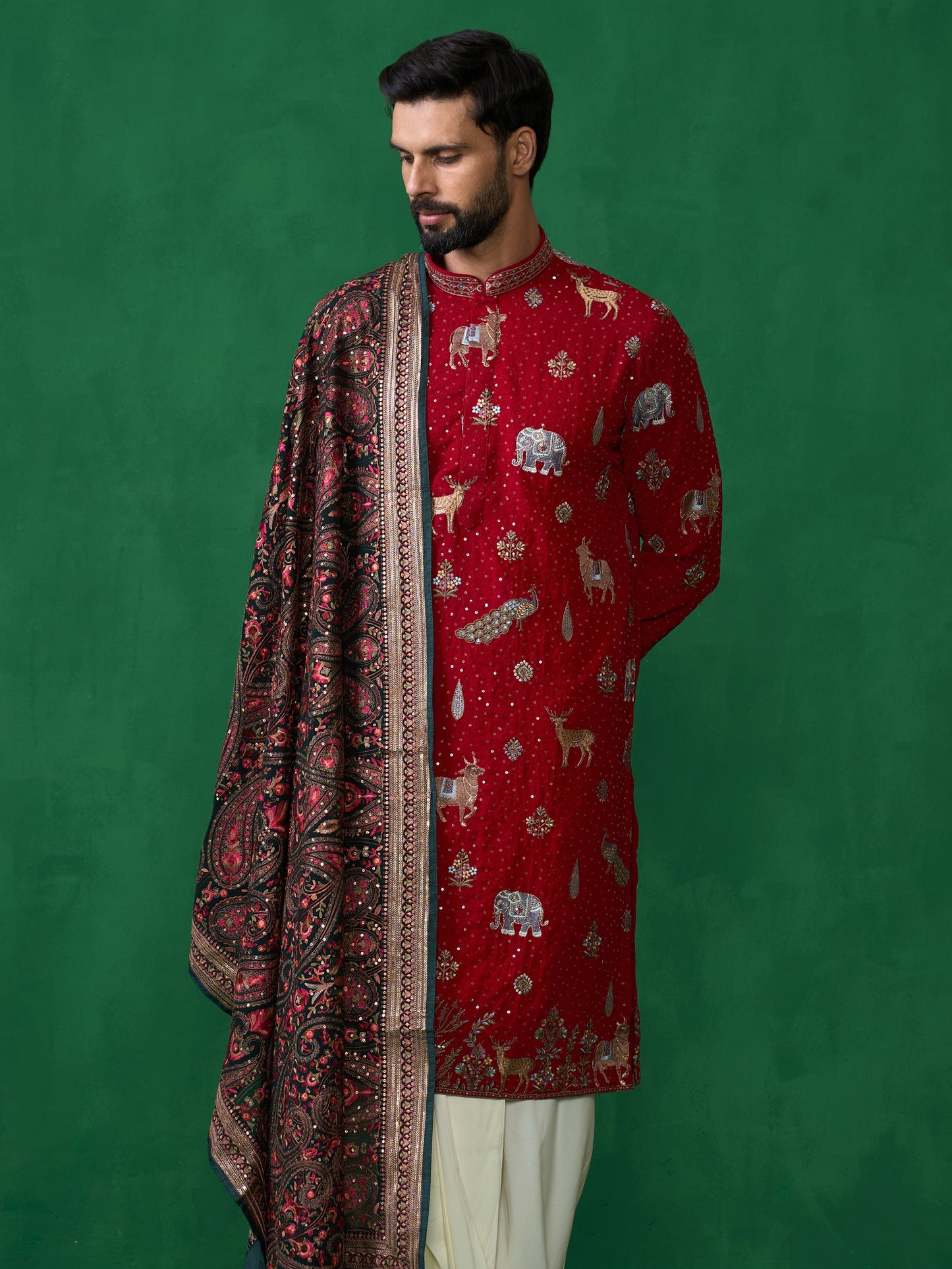 PICHWAI RED DHOTI KURTA SET