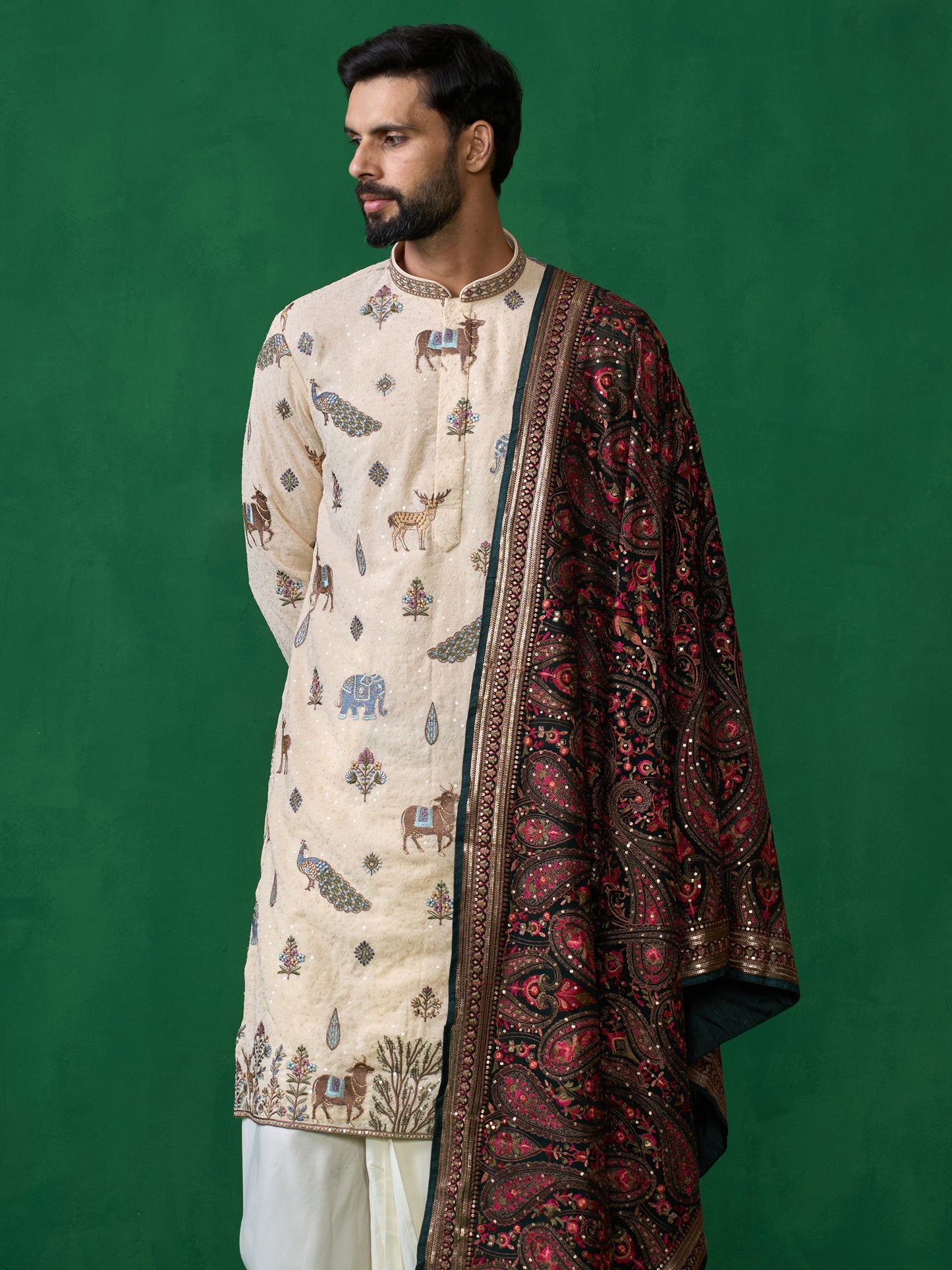 PICHWAI BEIGE DHOTI KURTA SET