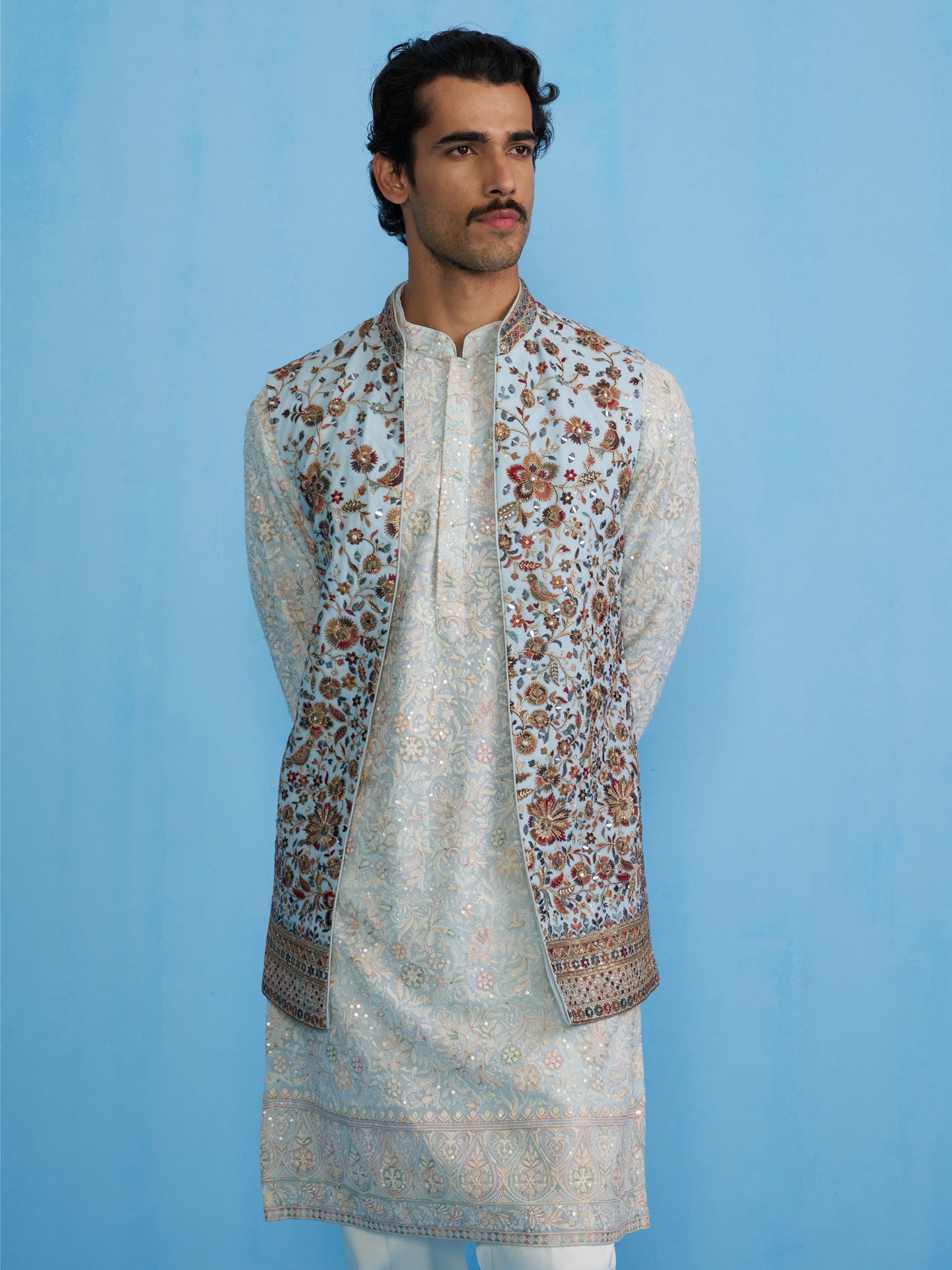 GULAB SKY KURTA JACKET SET