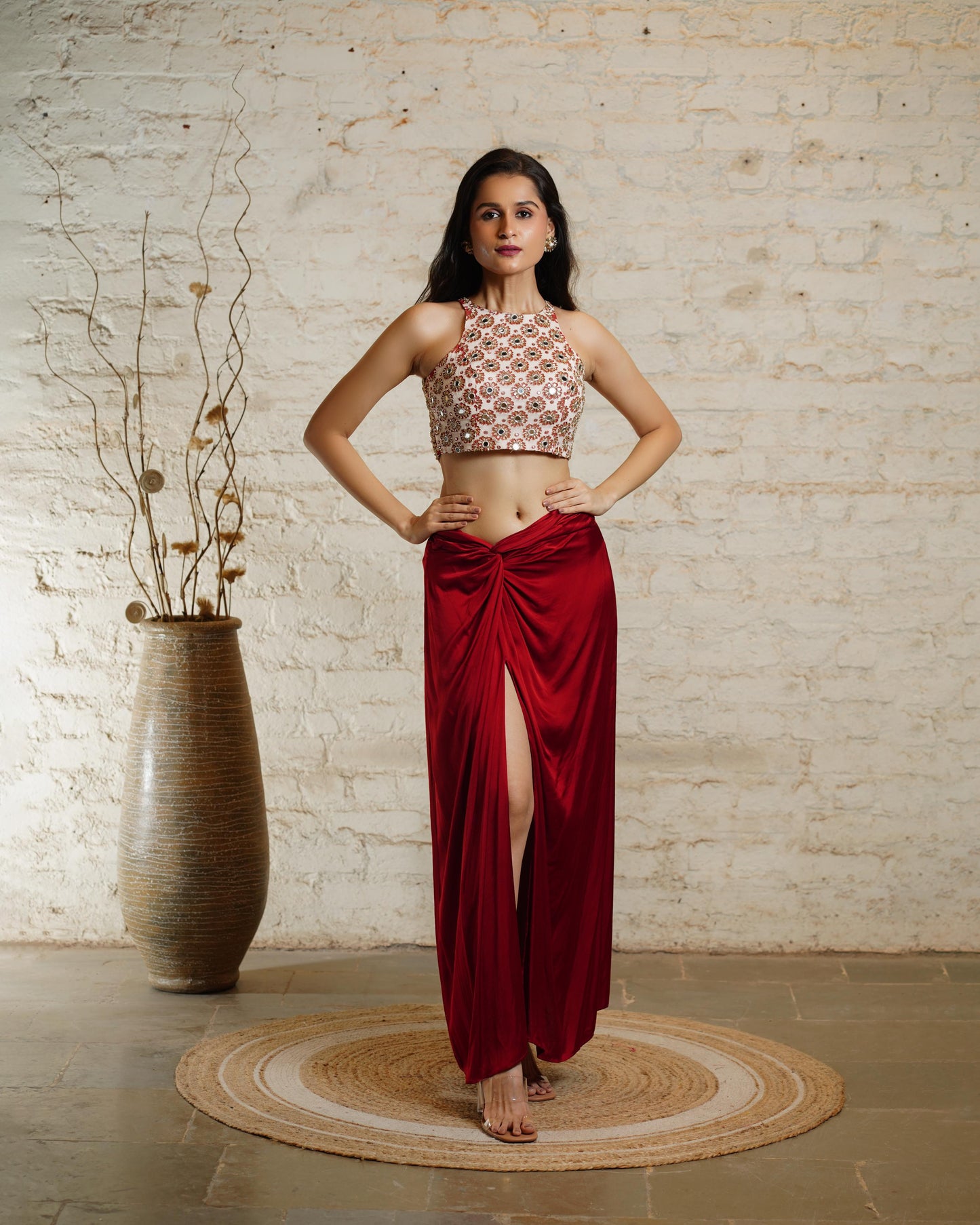 KAT FLOWER RED CROP TOP & SKIRT