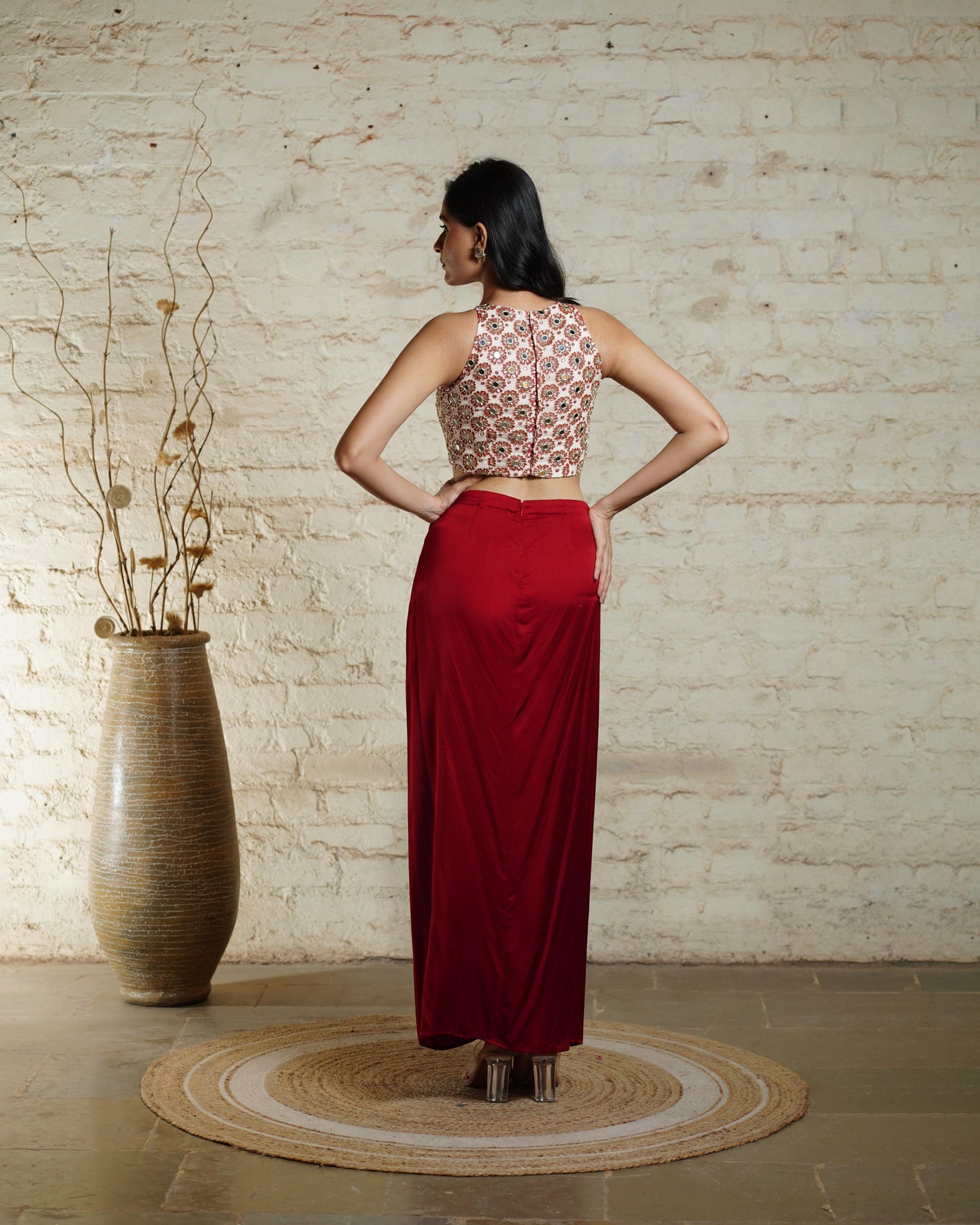 KAT FLOWER RED CROP TOP & SKIRT