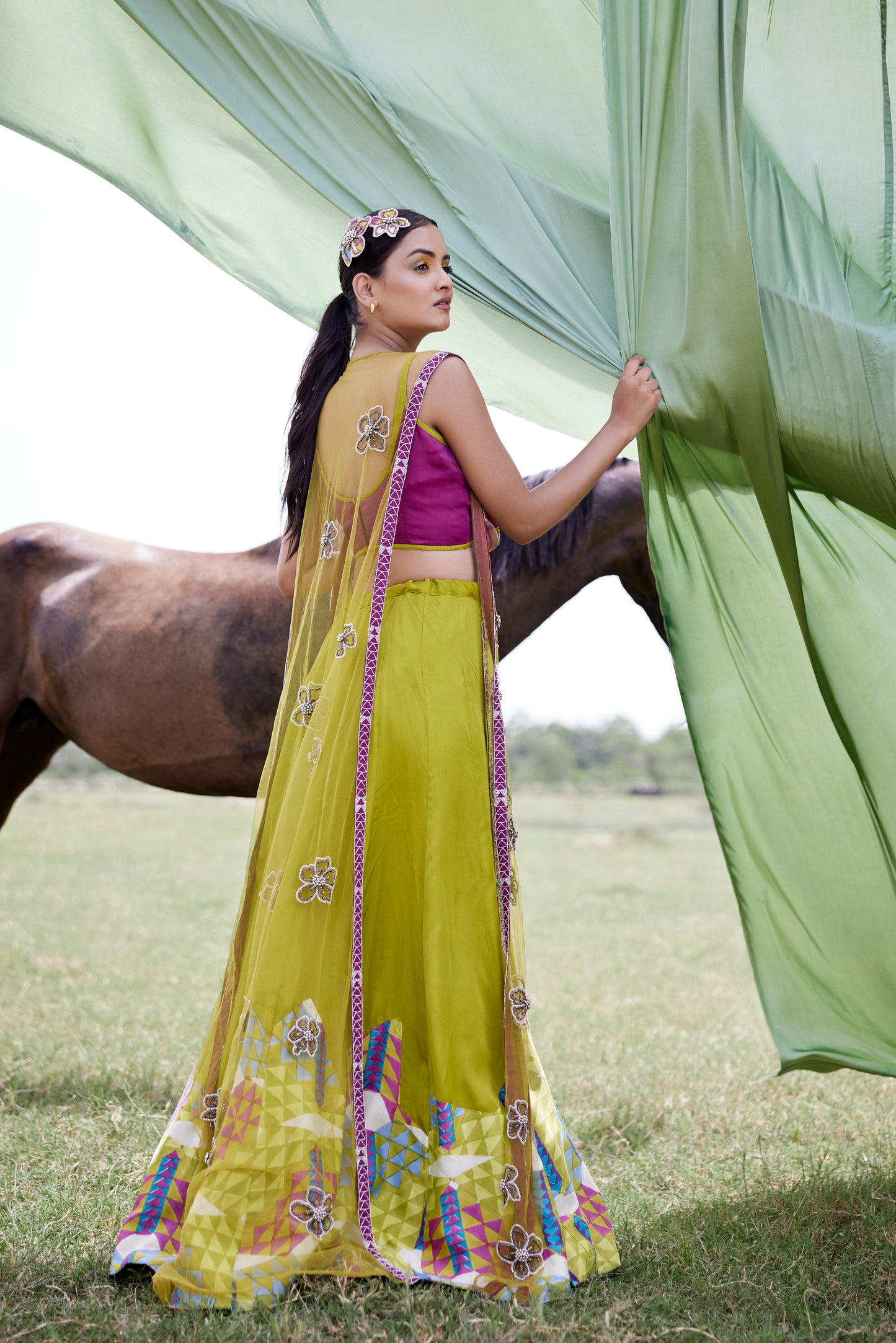 GREEN LEHANGA SET
