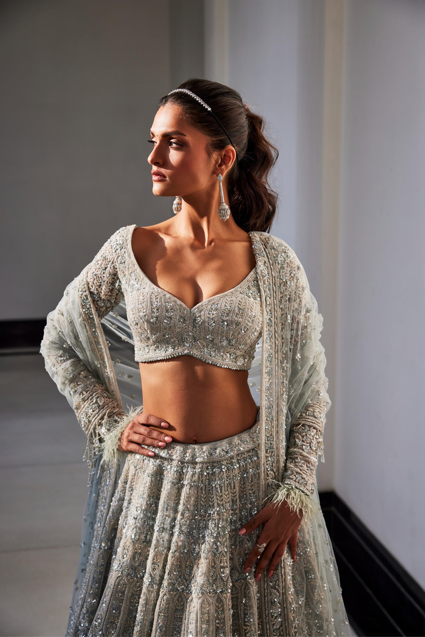 ICEBLUE EMBROIDERED ORGANZA LEHENGA SET