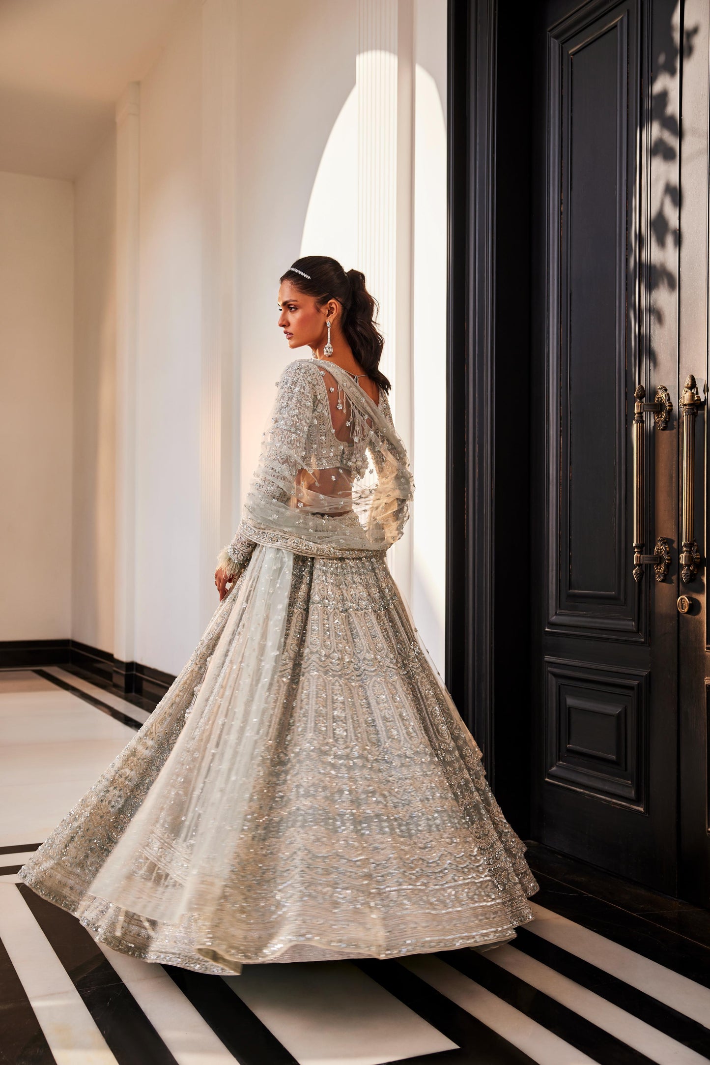 ICEBLUE EMBROIDERED ORGANZA LEHENGA SET