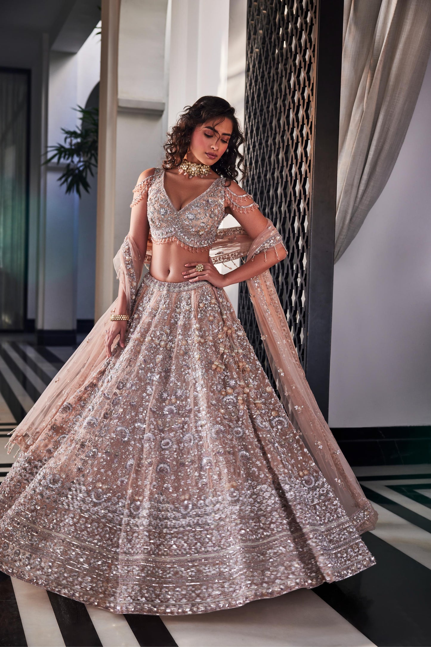 DUSTY BROWN EMBROIDERED LEHENGA SET