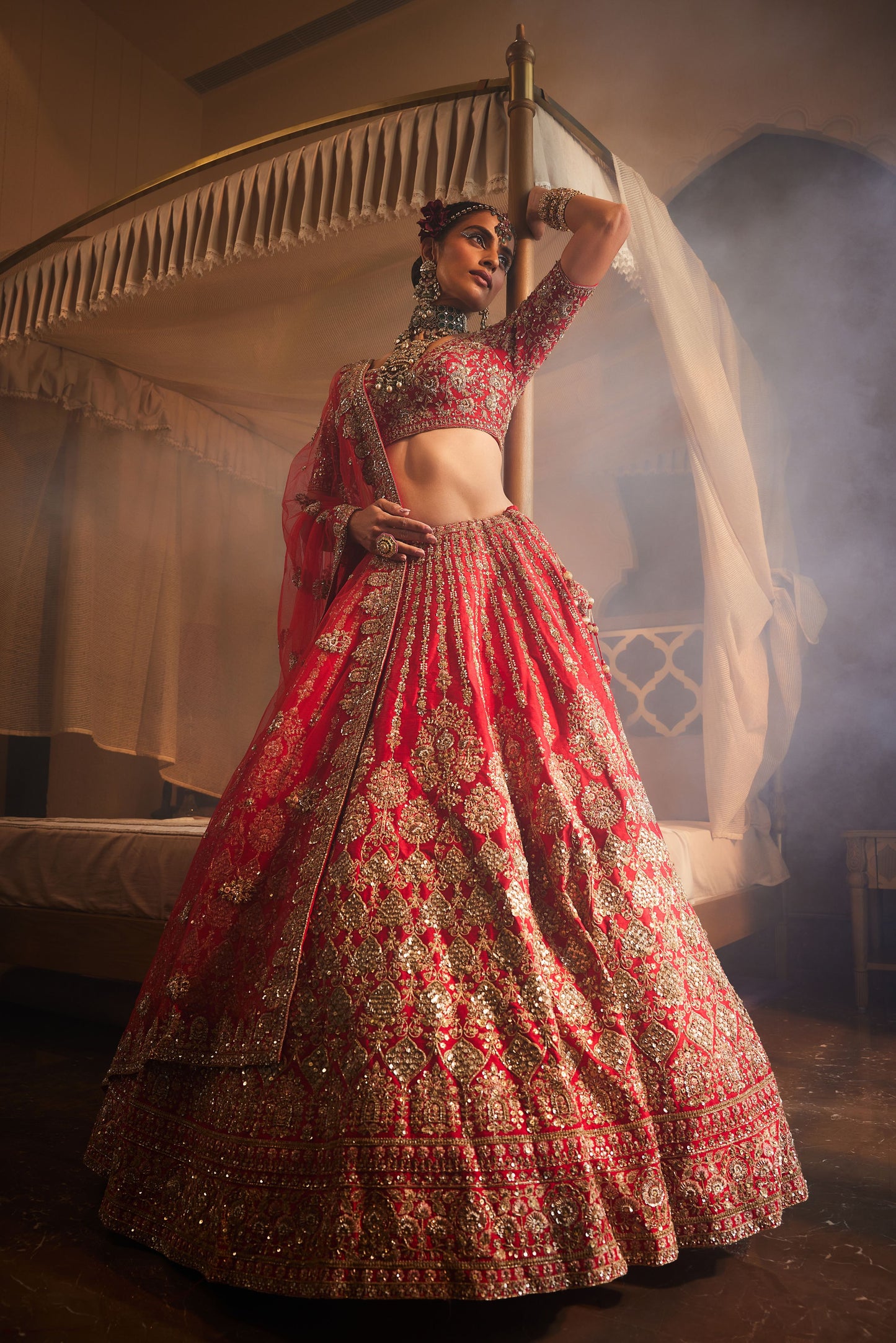 JAHANARA RED HEAVILY EMBROIDERED LEHENGA