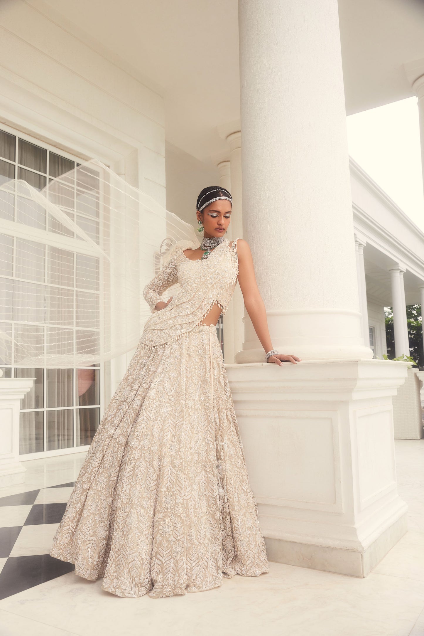 EMMA IVORY EMBROIDERED LEHENGA
